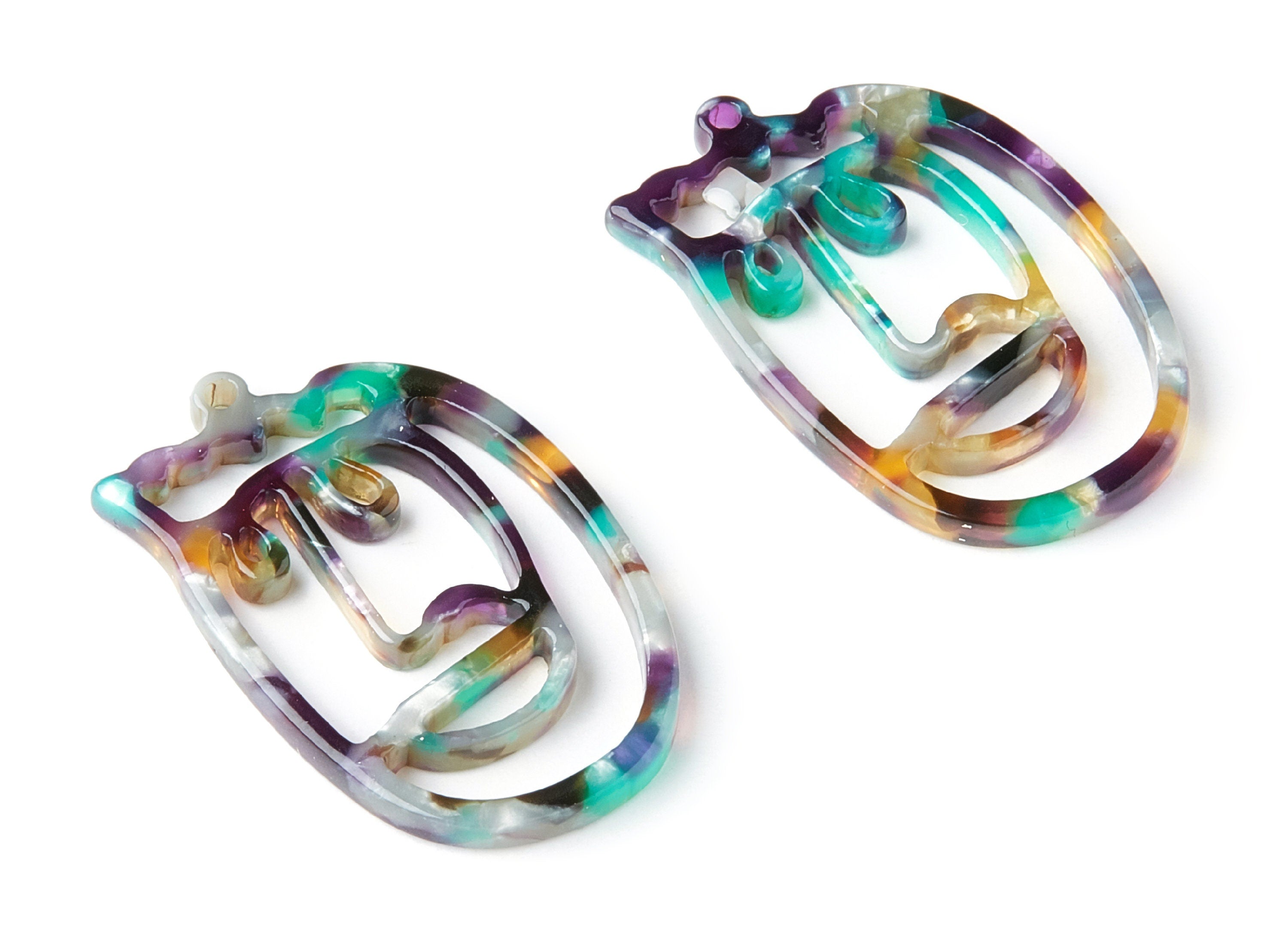 Acetate Face Earring Charms - Face Shaped Pendant - Earring Findings - Jewelry Supplies - 35x22,15x2,64mm - AC1375N - DOMEDBAZAAR