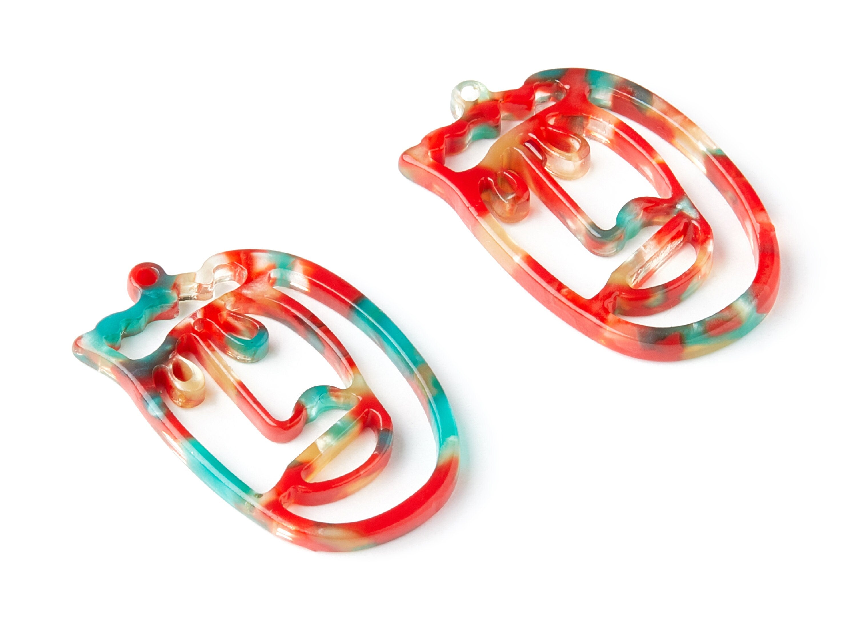 Acetate Acrylic Earring Charms - Tortoise Shell Earrings - Face Shaped Pendant - Earring Findings - 35x22,15x2,64mm - AC1375S - DOMEDBAZAAR