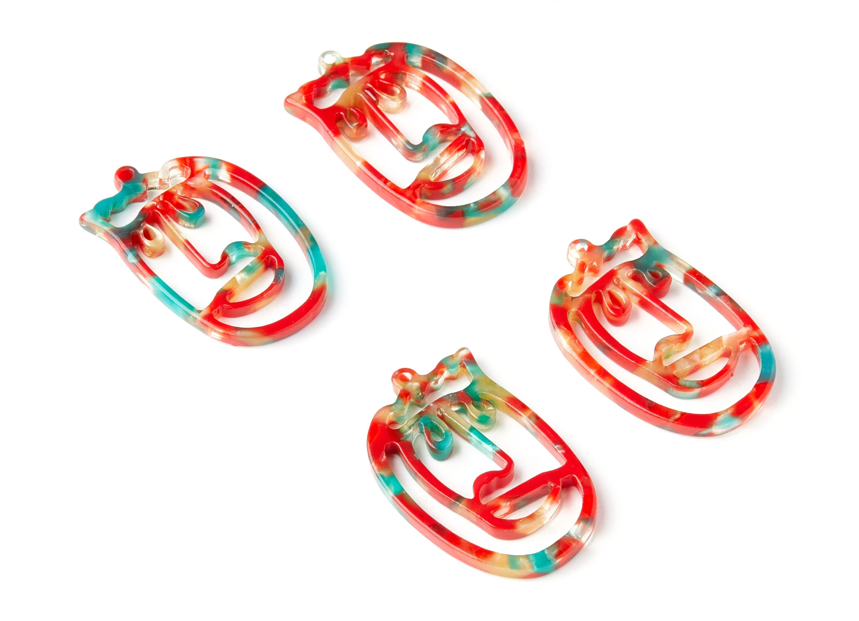 Acetate Acrylic Earring Charms - Tortoise Shell Earrings - Face Shaped Pendant - Earring Findings - 35x22,15x2,64mm - AC1375S - DOMEDBAZAAR