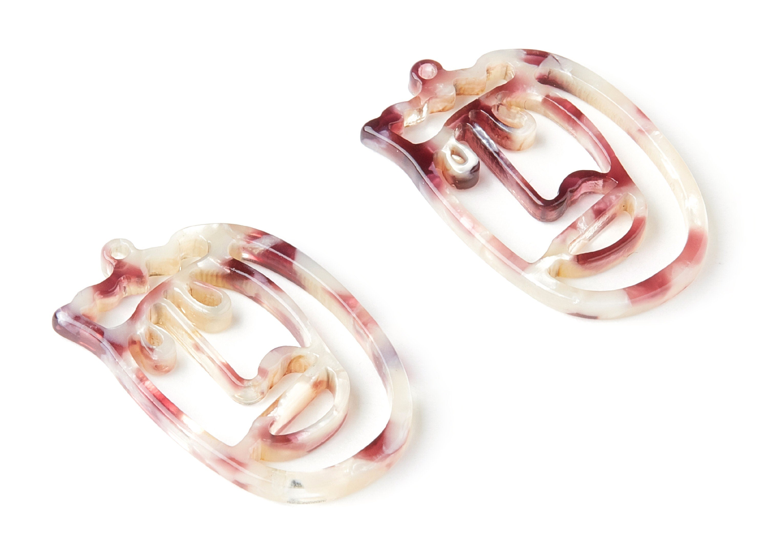 Acetate Acrylic Earring Charms - Tortoise Shell Earrings - Face Shaped Pendant - Earring Findings - 35x22,15x2,64mm - AC1375V - DOMEDBAZAAR