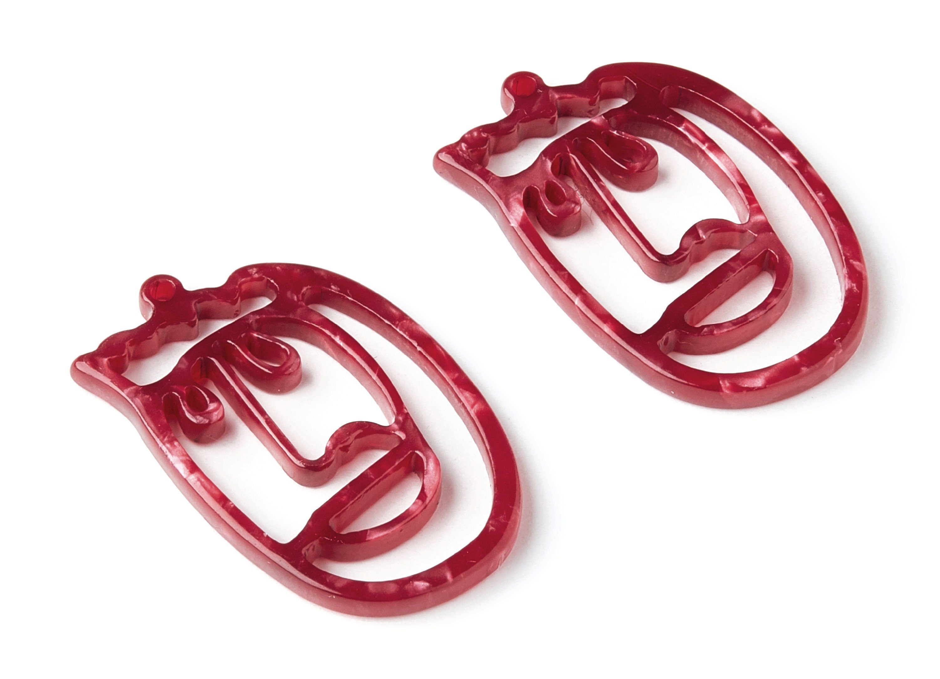 Acetate Acrylic Earring Charms - Tortoise Shell Earrings - Face Shaped Pendant - Earring Findings - 35x22,15x2,64mm - AC1375Y - DOMEDBAZAAR
