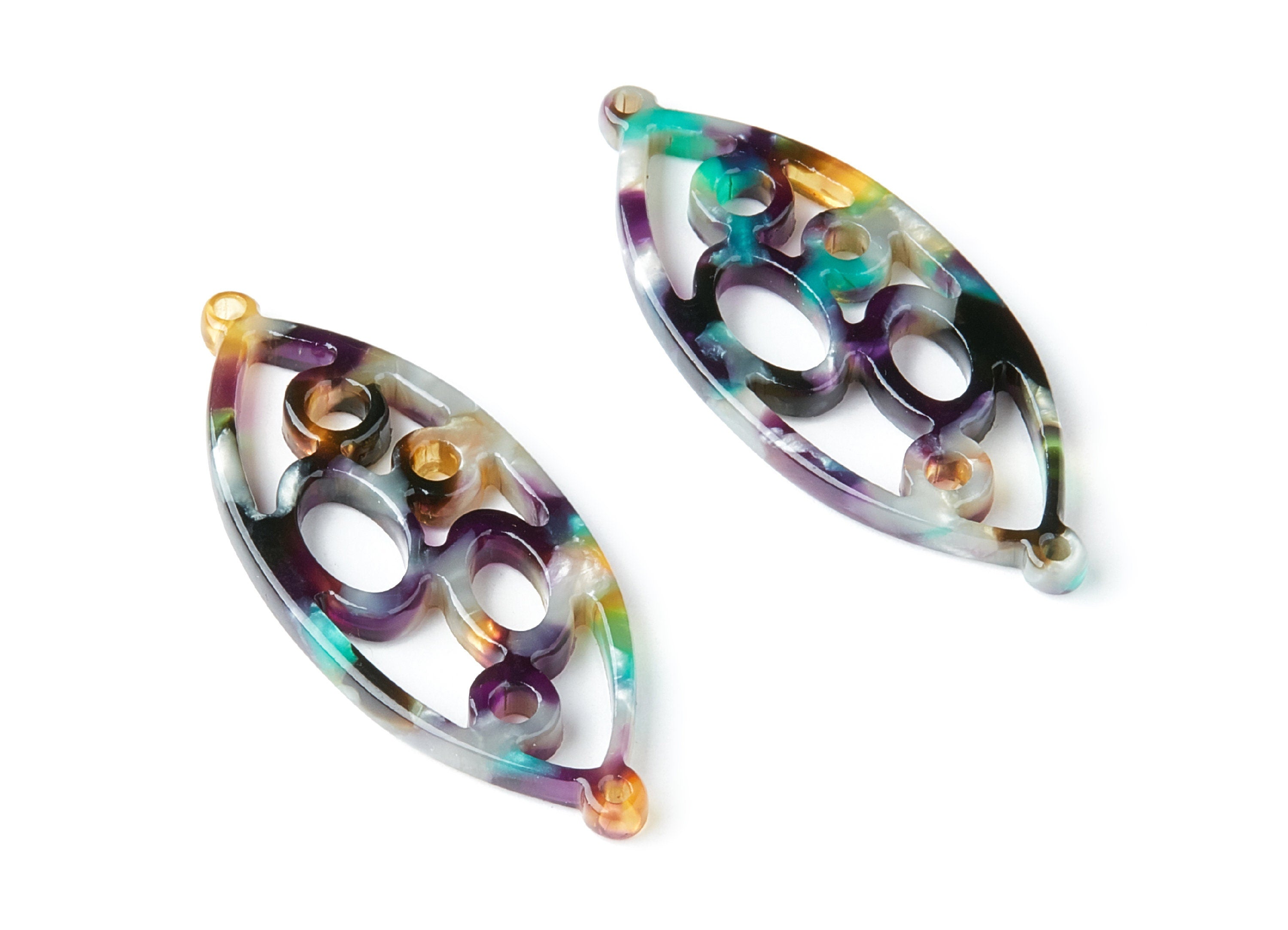 Acetate Leaf Earring Charms - Leaf Shaped Pendant - Earring Findings - Jewelry Supplies - 43.78x18x2.84mm - AC1372M - DOMEDBAZAAR