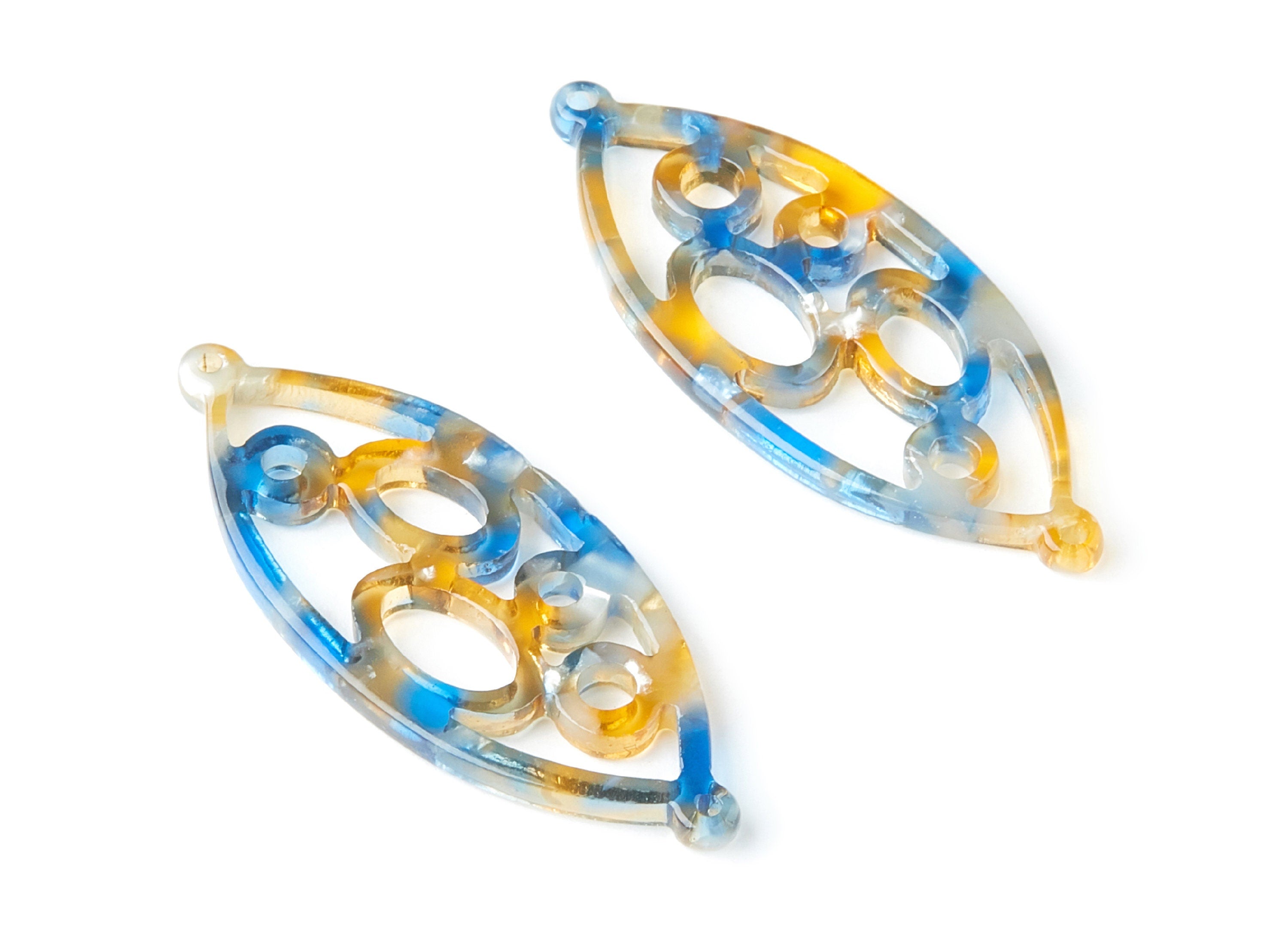 Acetate Leaf Earring Charms - Leaf Shaped Pendant - Earring Findings - Jewelry Supplies - 43.78x18x2.84mm - AC1372N - DOMEDBAZAAR