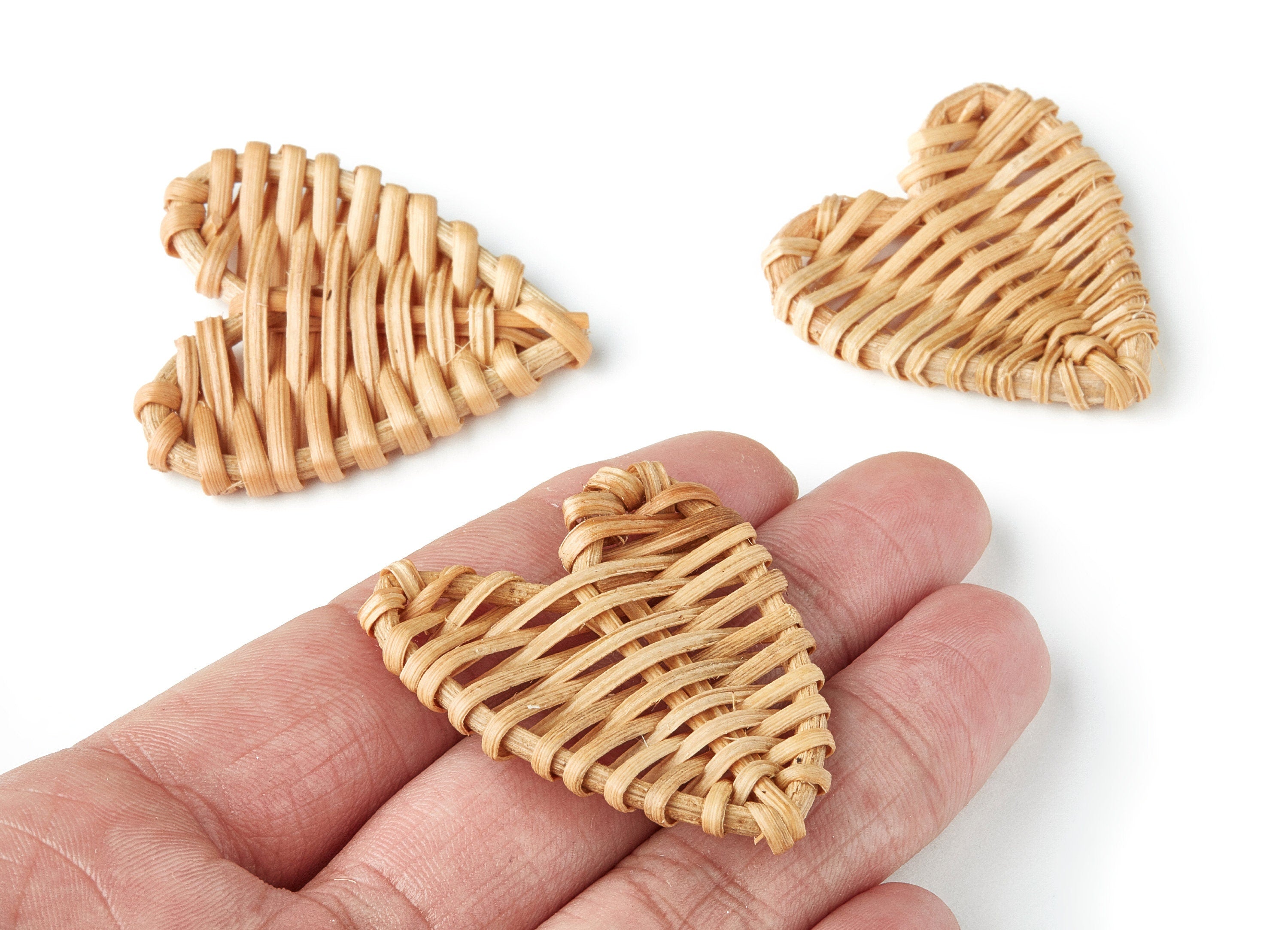 Handwoven Rattan Earrings - Heart Shaped Rattan Pendant - Wooden Straw Earring - Jewelery Handmade - 42x42.5x5.5mm - RT1093 - DOMEDBAZAAR