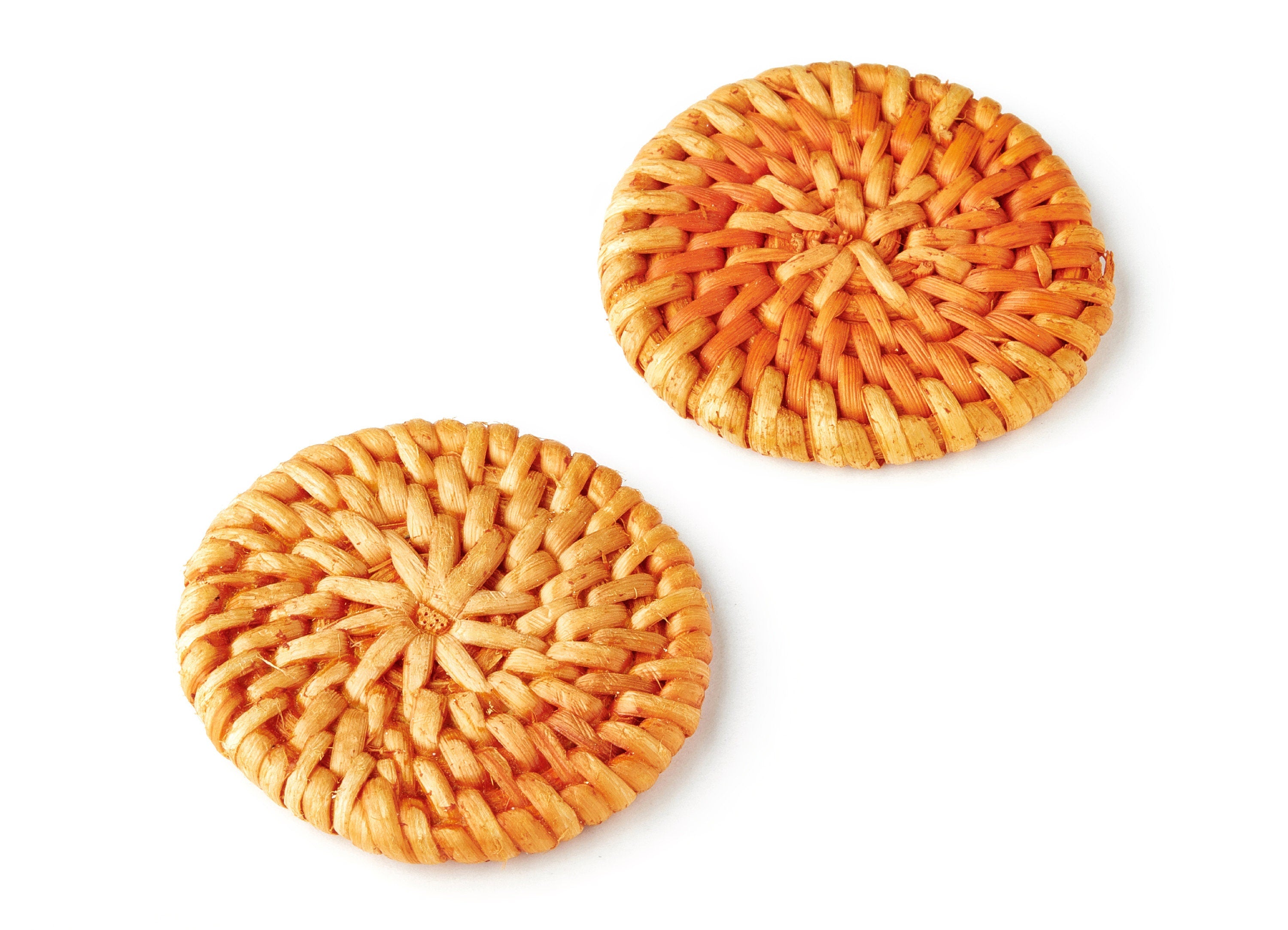 Handwoven Rattan Earrings - Coin Shaped Rattan Pendant - Wooden Straw Earring - Jewelery Handmade - 46.3x46.3x5.7mm - RT1107 - DOMEDBAZAAR