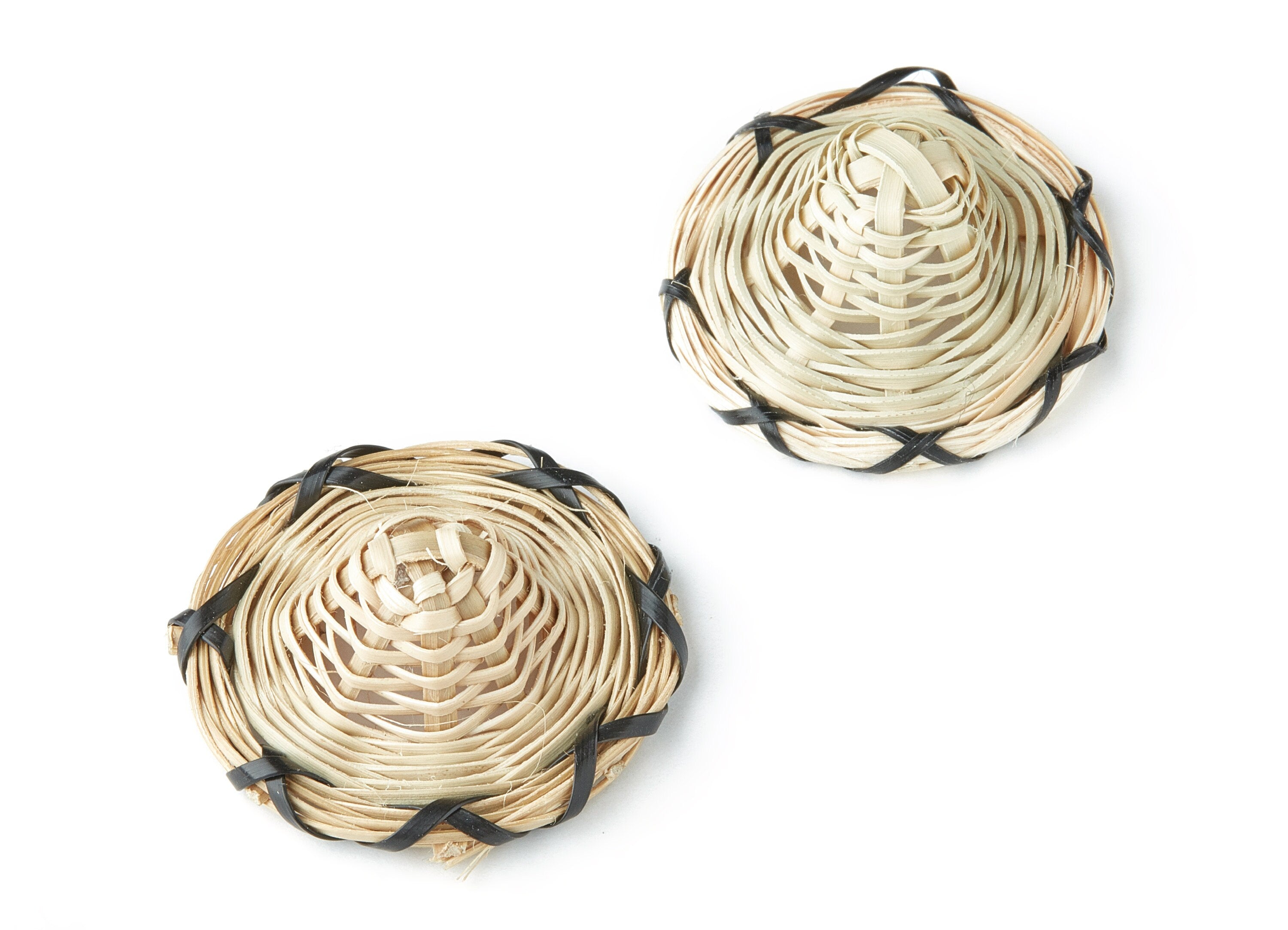 Handwoven Rattan Earrings - Hat Shape Rattan Pendant - Wooden Straw Earring - Jewelery Handmade - 36.5x36.5x13.8mm - RT1103 - DOMEDBAZAAR