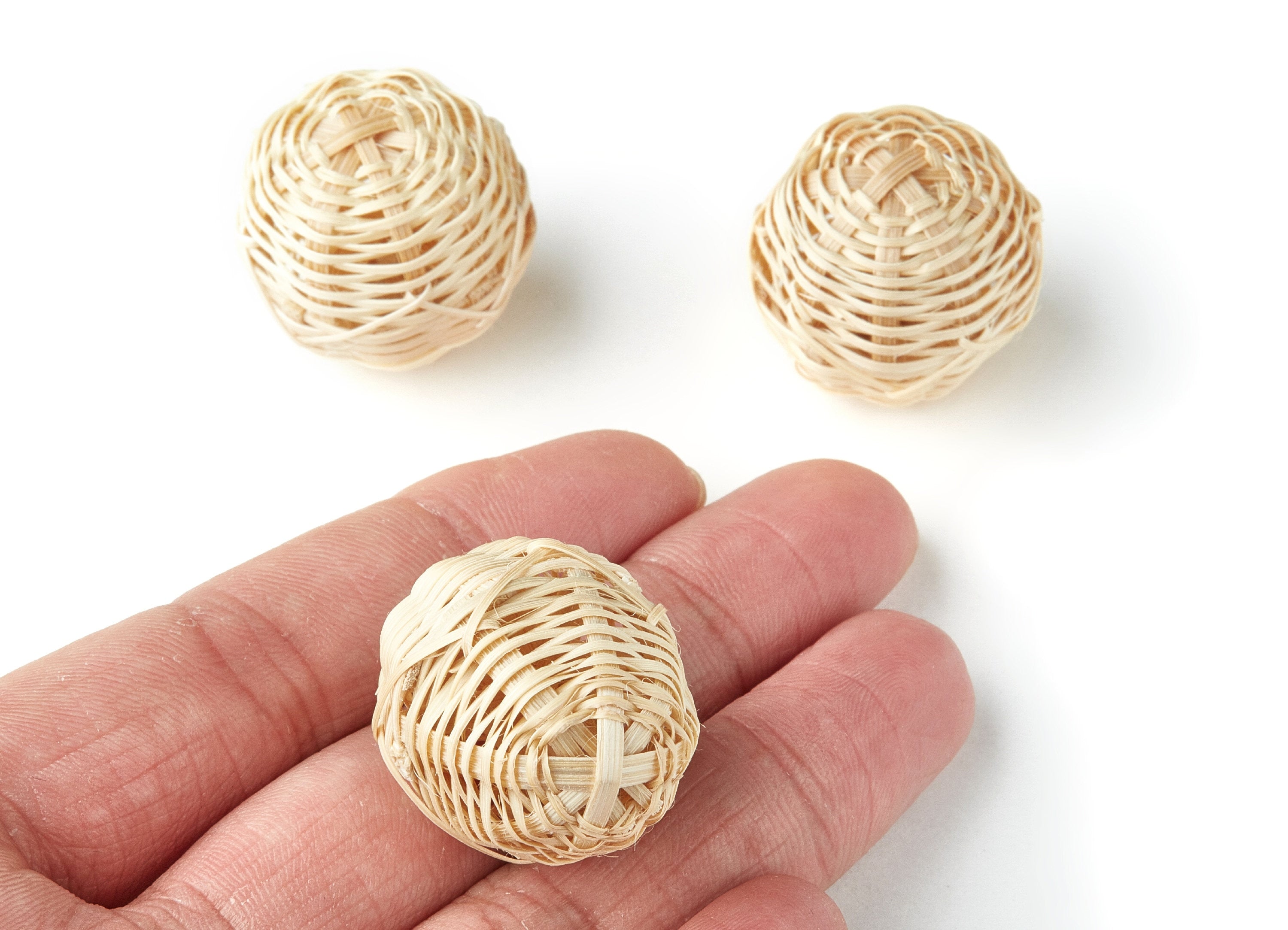 Handwoven Rattan Earrings - Ball Shaped Rattan Pendant - Wooden Straw Earring - Jewelery Handmade - 27.2x24.2mm - RT1109 - DOMEDBAZAAR