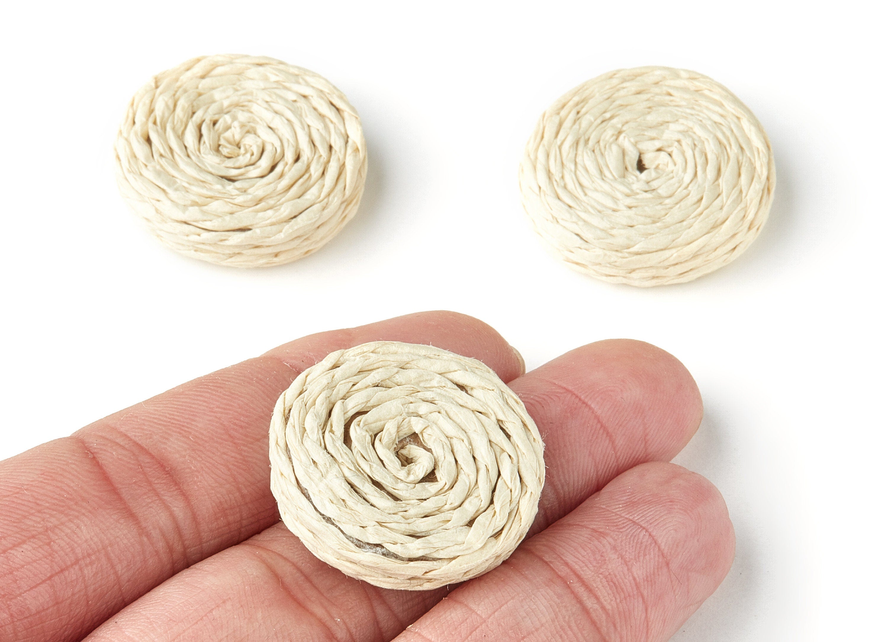 Handwoven Rattan Earrings - Coin Shaped Rattan Pendant - Wooden Straw Earring - Jewelery Handmade - 27.3x27.3x7mm - RT1145 - DOMEDBAZAAR
