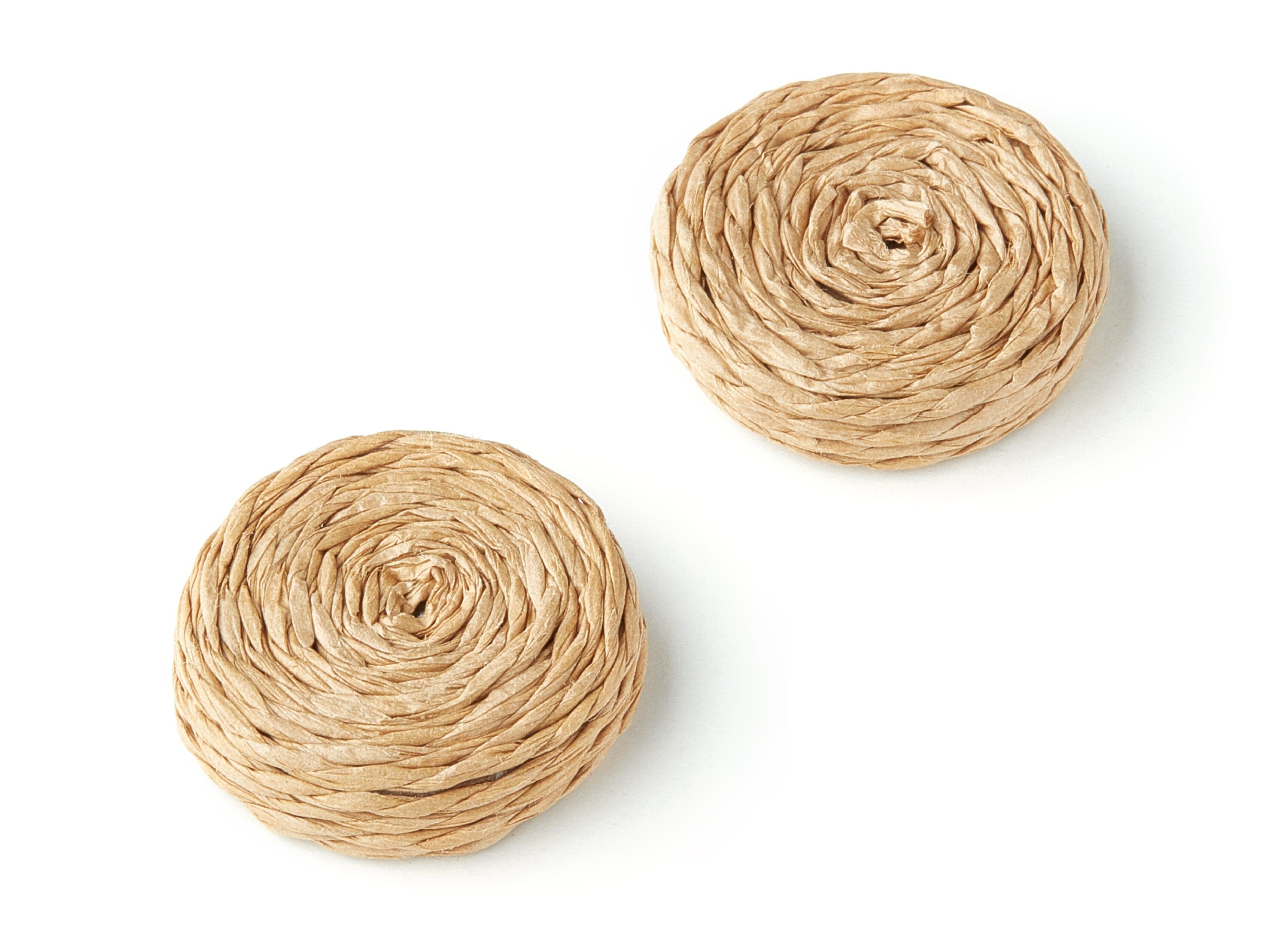 Handwoven Rattan Earrings - Coin Shaped Rattan Pendant - Wooden Straw Earring - Jewelery Handmade - 27.2x27.2x6.3mm - RT1112 - DOMEDBAZAAR