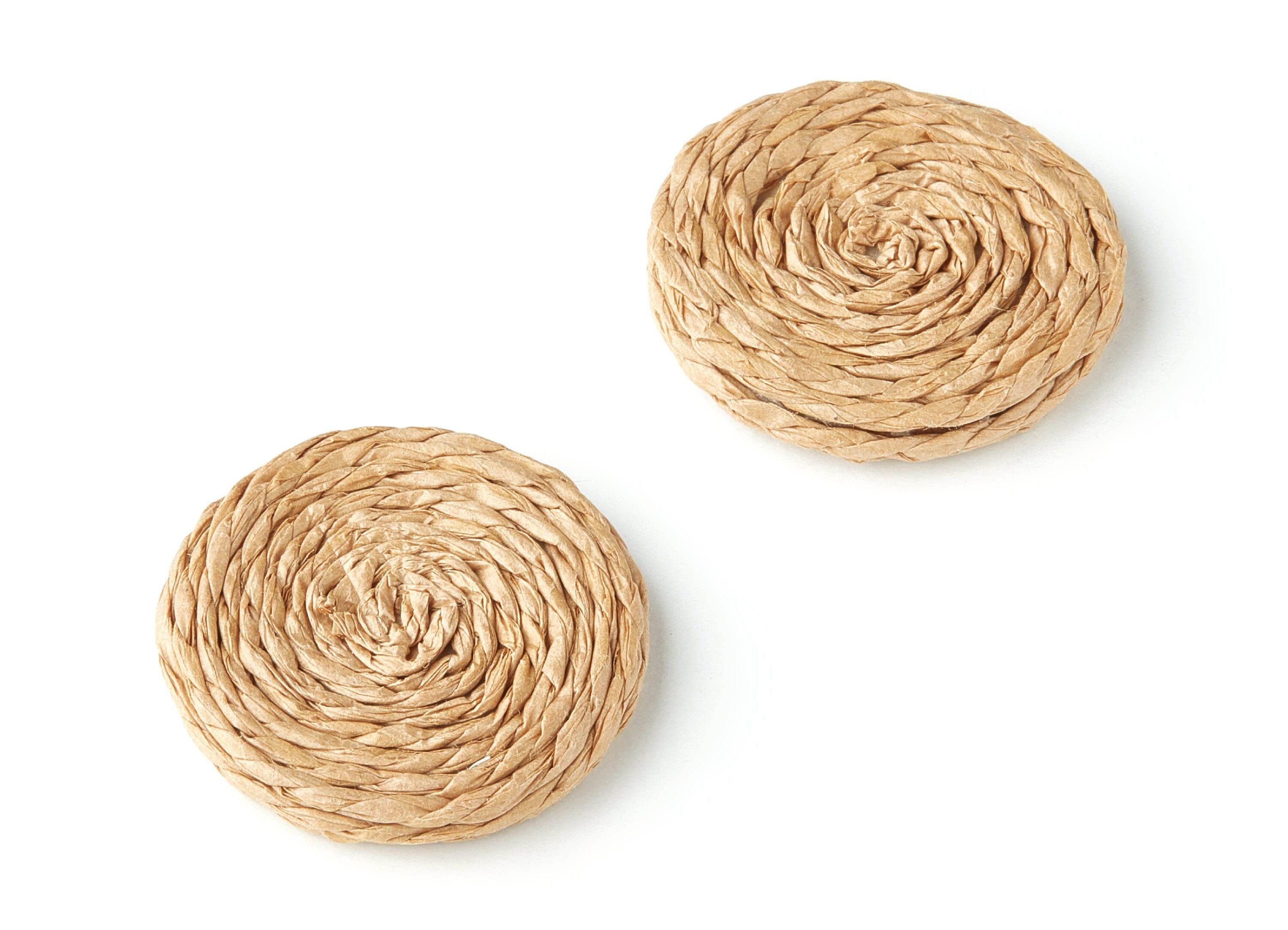 Handwoven Rattan Earrings - Coin Shaped Rattan Pendant - Wooden Straw Earring - Jewelery Handmade - 32.7x32.7x4.9mm - RT1137 - DOMEDBAZAAR
