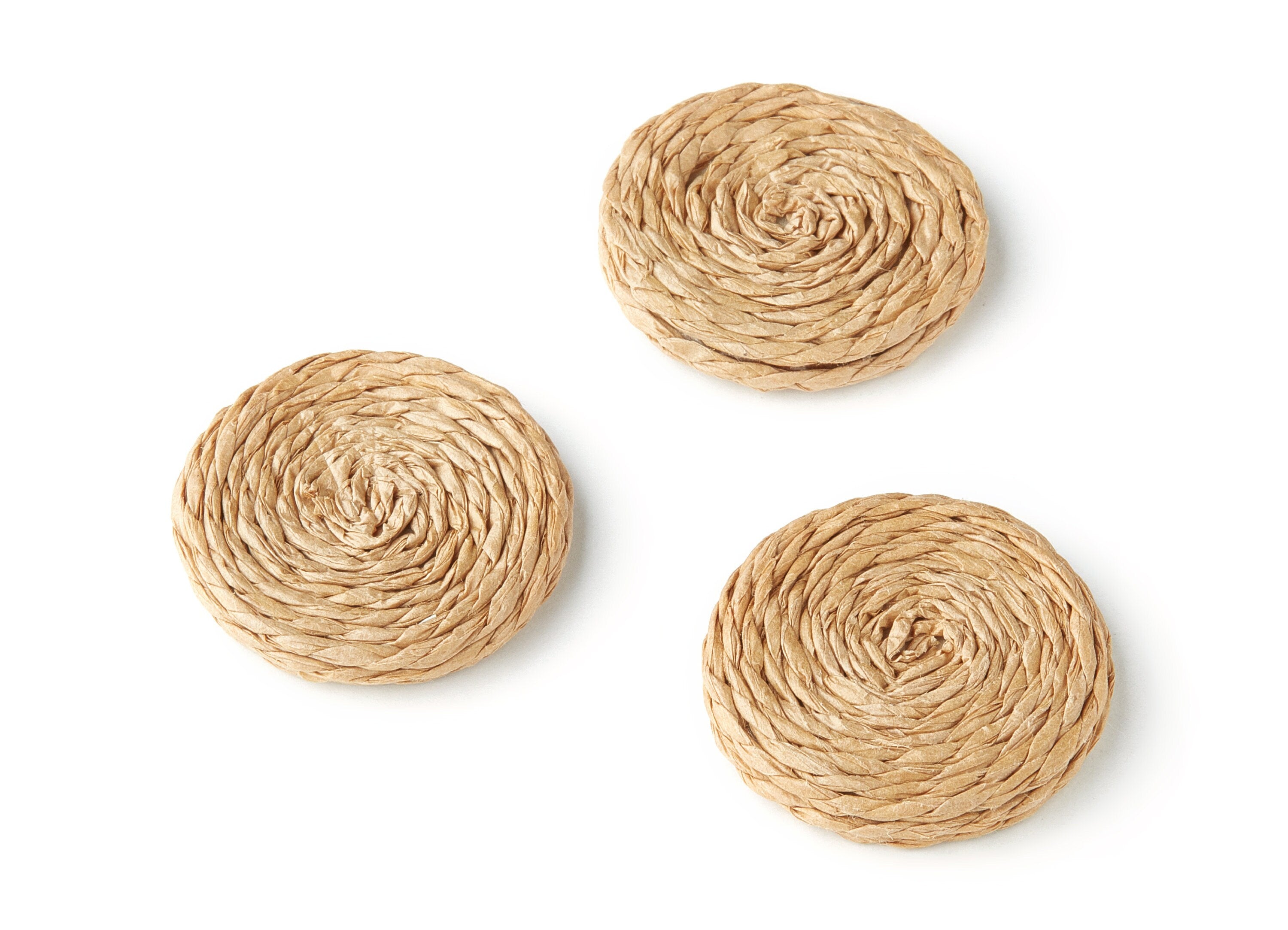 Handwoven Rattan Earrings - Coin Shaped Rattan Pendant - Wooden Straw Earring - Jewelery Handmade - 32.7x32.7x4.9mm - RT1137 - DOMEDBAZAAR