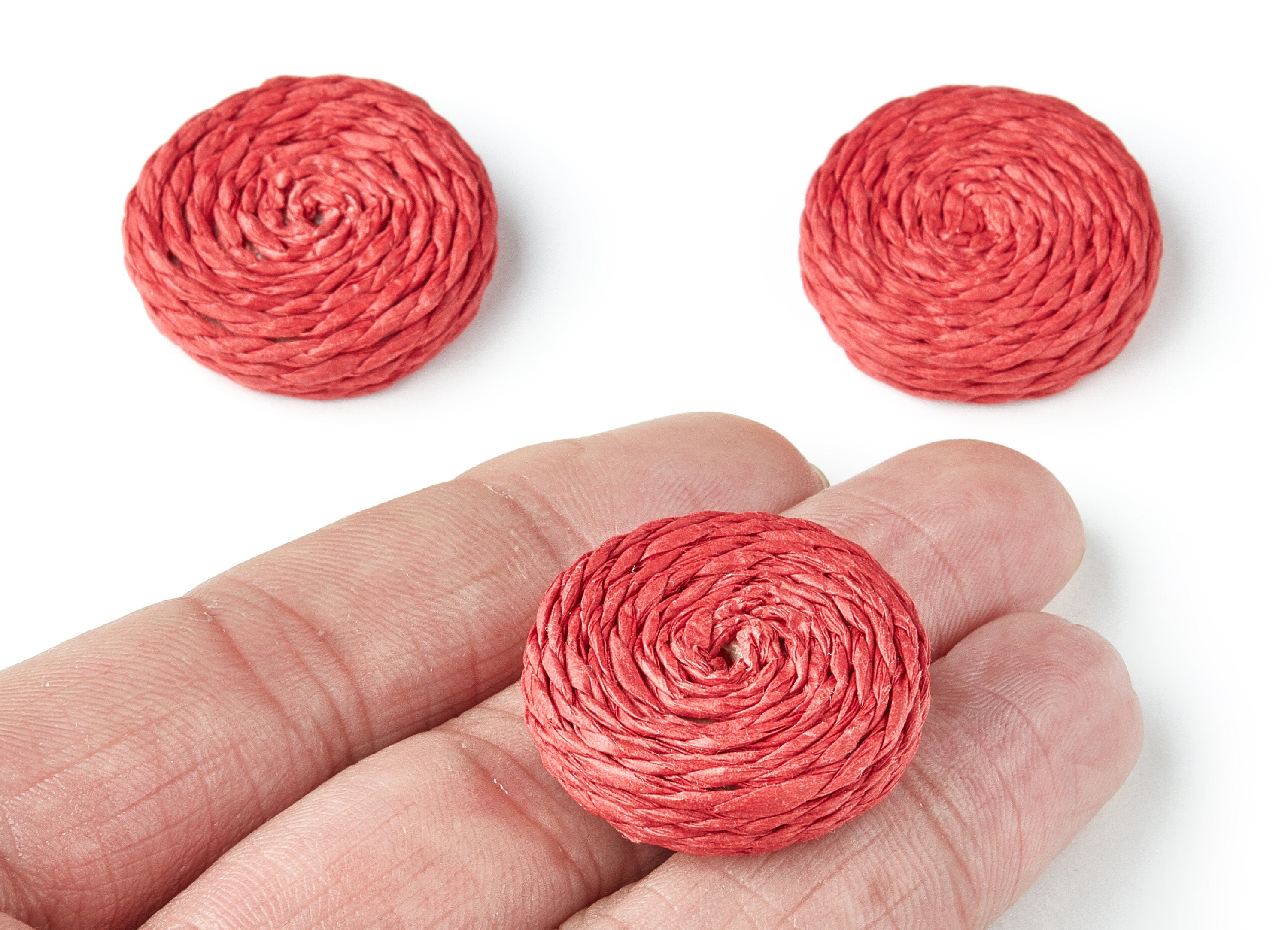 Handwoven Rattan Earrings - Coin Shaped Rattan Pendant - Wooden Straw Earring - Jewelery Handmade - 27.1x27.1x7.6mm - RT1117 - DOMEDBAZAAR