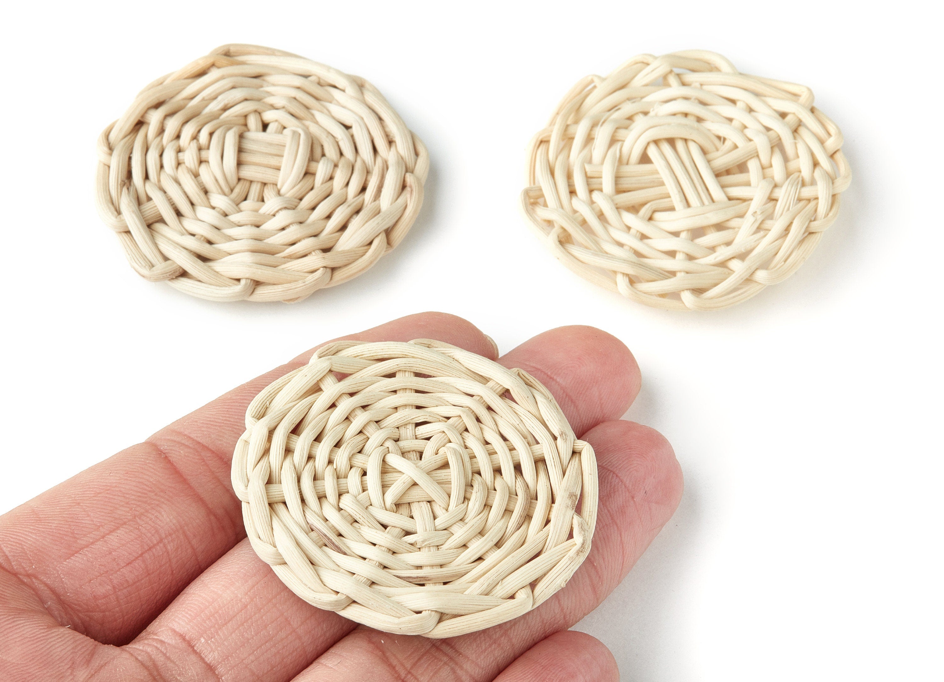 Handwoven Rattan Earrings - Round Shaped Rattan Pendant - Wooden Straw Earring - Jewelery Handmade - 47.9x47.9mm - RT1141 - DOMEDBAZAAR