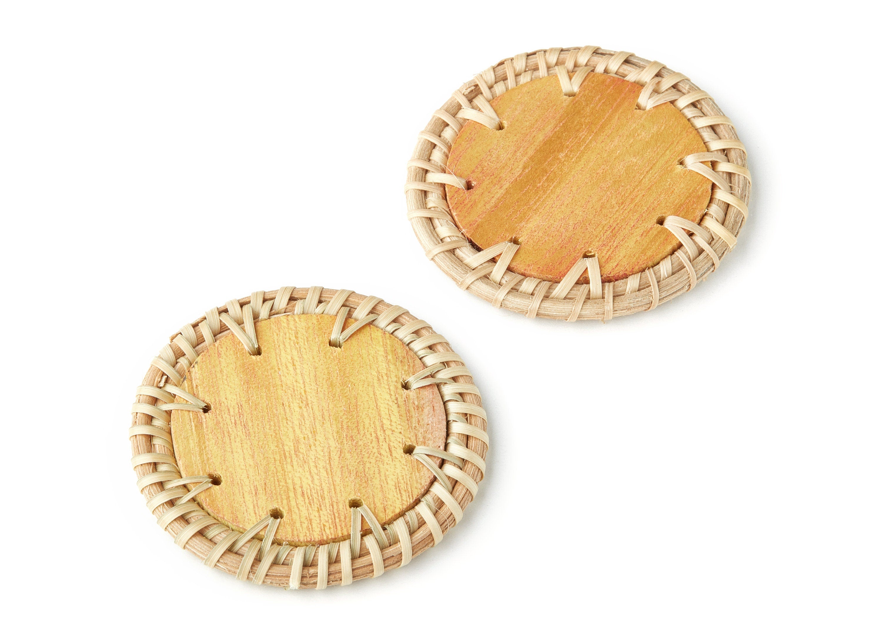 Handwoven Rattan Earrings - Round Shaped Rattan Pendant - Wooden Straw Earring - Jewelery Handmade - 51.7x51.7x4.2mm - RT1146 - DOMEDBAZAAR