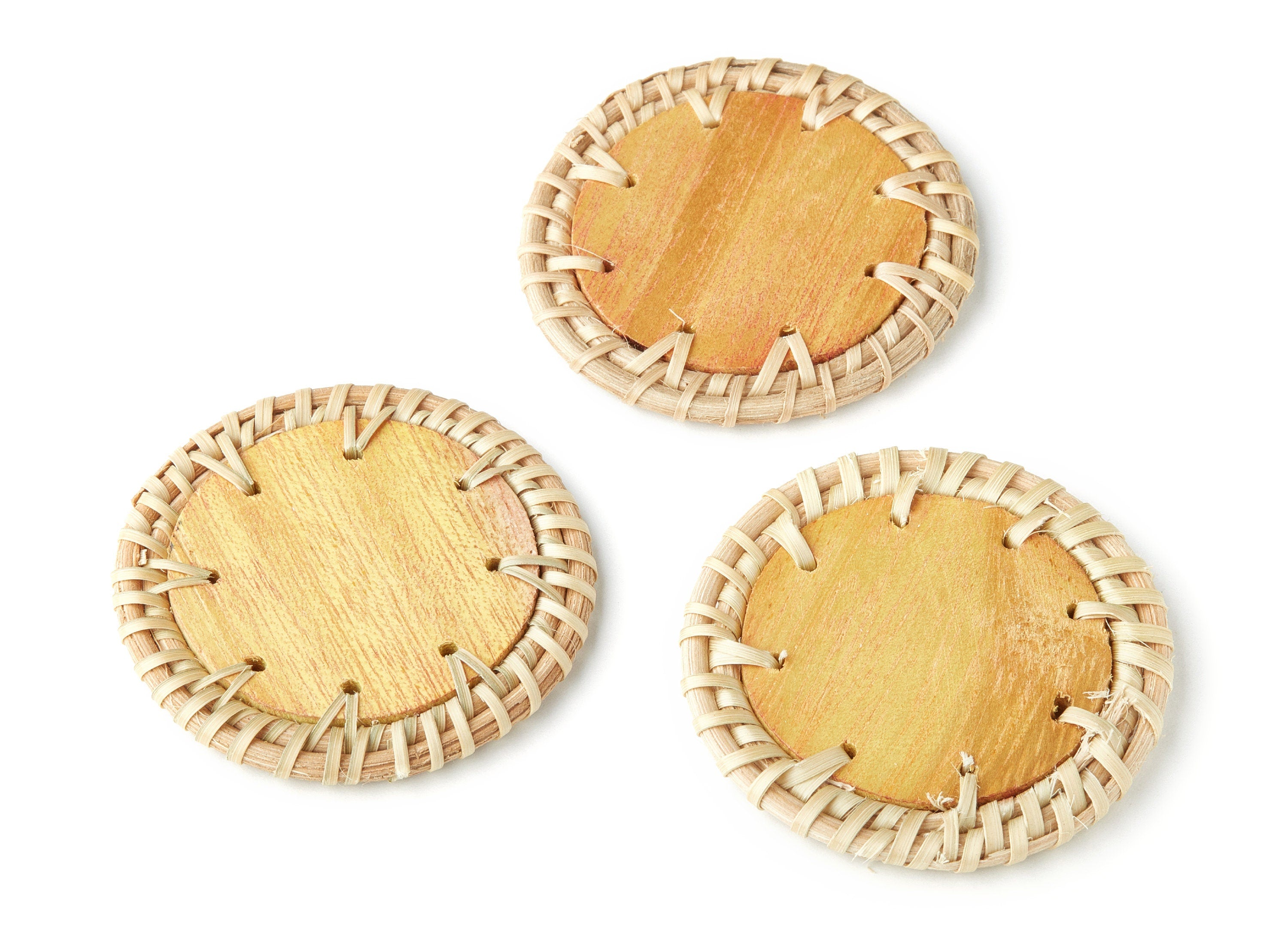 Handwoven Rattan Earrings - Round Shaped Rattan Pendant - Wooden Straw Earring - Jewelery Handmade - 51.7x51.7x4.2mm - RT1146 - DOMEDBAZAAR