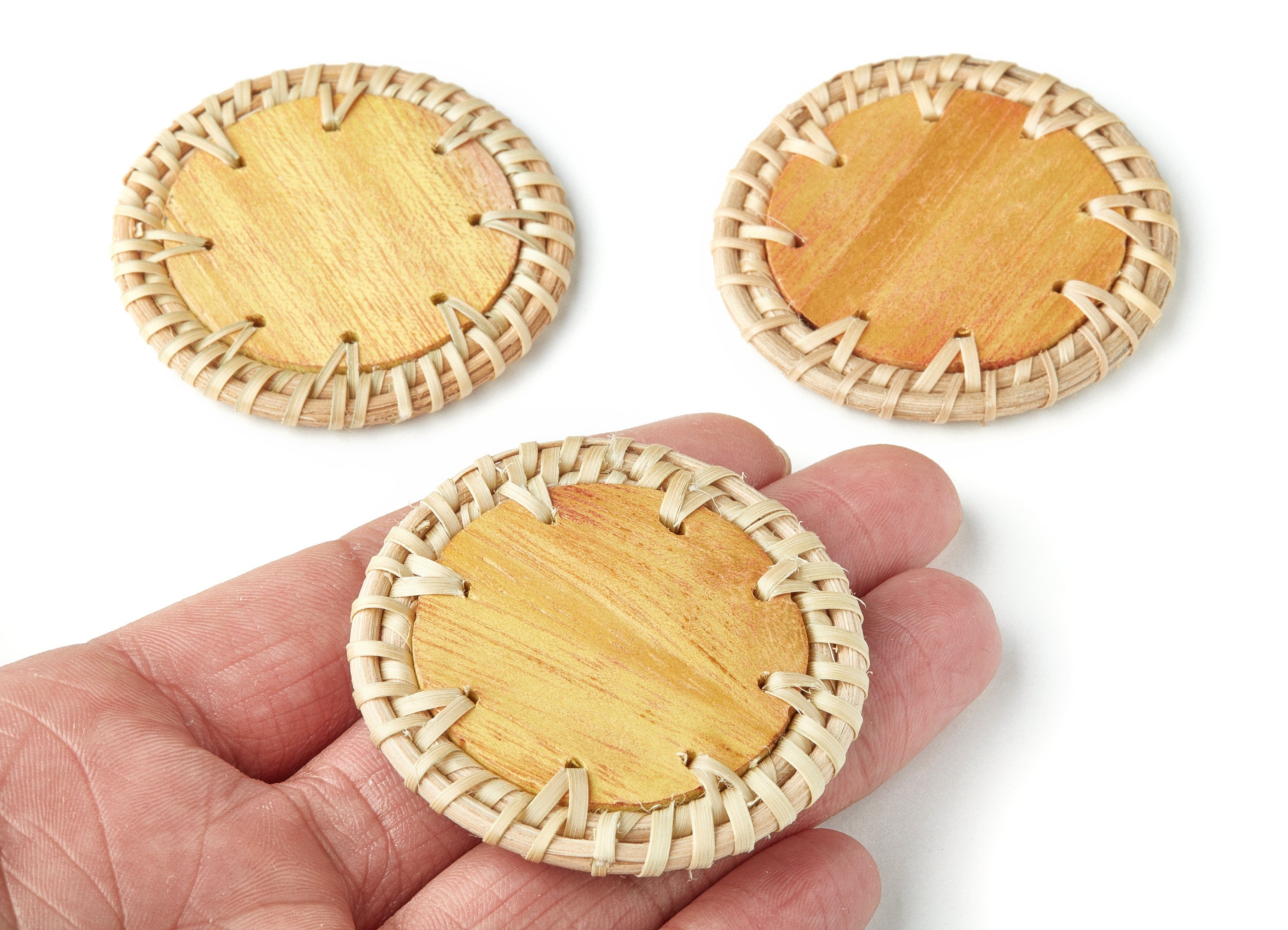 Handwoven Rattan Earrings - Round Shaped Rattan Pendant - Wooden Straw Earring - Jewelery Handmade - 51.7x51.7x4.2mm - RT1146 - DOMEDBAZAAR