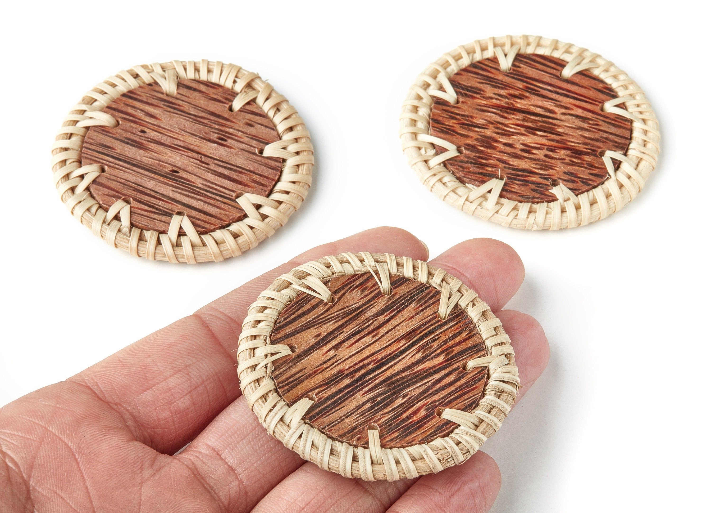 Handwoven Rattan Earrings - Round Shaped Rattan Pendant - Wooden Straw Earring - Jewelery Handmade - 52.9x52.9x4.3mm - RT1147 - DOMEDBAZAAR