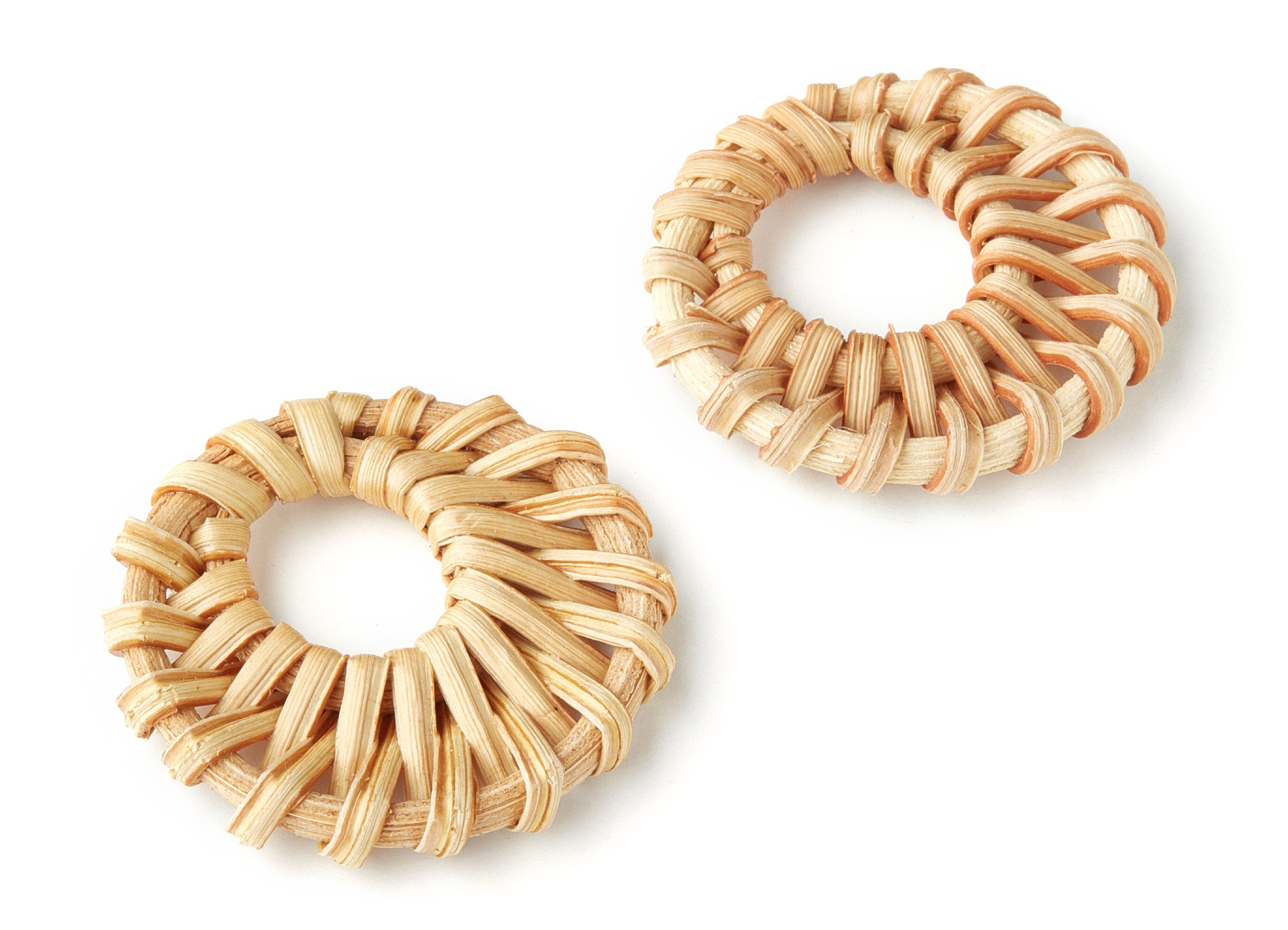 Handwoven Rattan Earrings - Circle Shape Rattan Pendant - Wooden Straw Earring - Jewelery Handmade - 42.6x40mm - RT1134 - DOMEDBAZAAR
