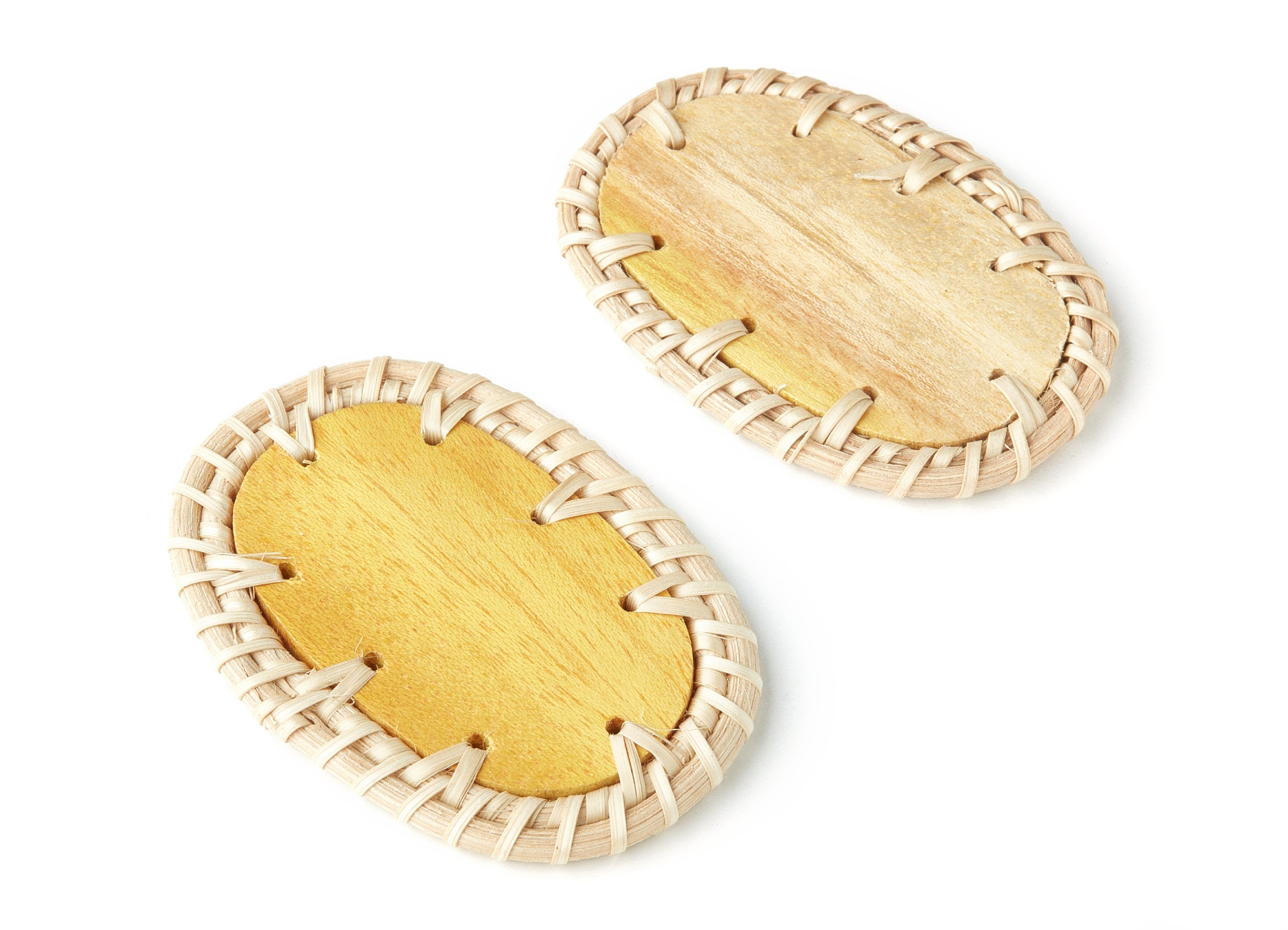 Handwoven Rattan Earrings - Oval Shaped Rattan Pendant - Wooden Straw Earring - Jewelery Handmade - 65x45mm - RT1133 - DOMEDBAZAAR