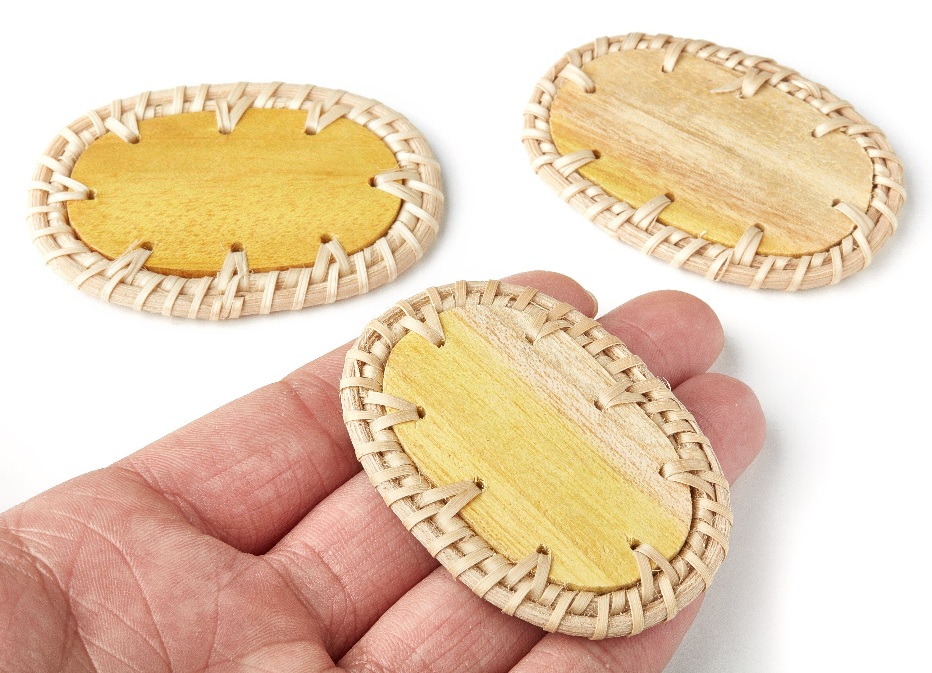 Handwoven Rattan Earrings - Oval Shaped Rattan Pendant - Wooden Straw Earring - Jewelery Handmade - 65x45mm - RT1133 - DOMEDBAZAAR
