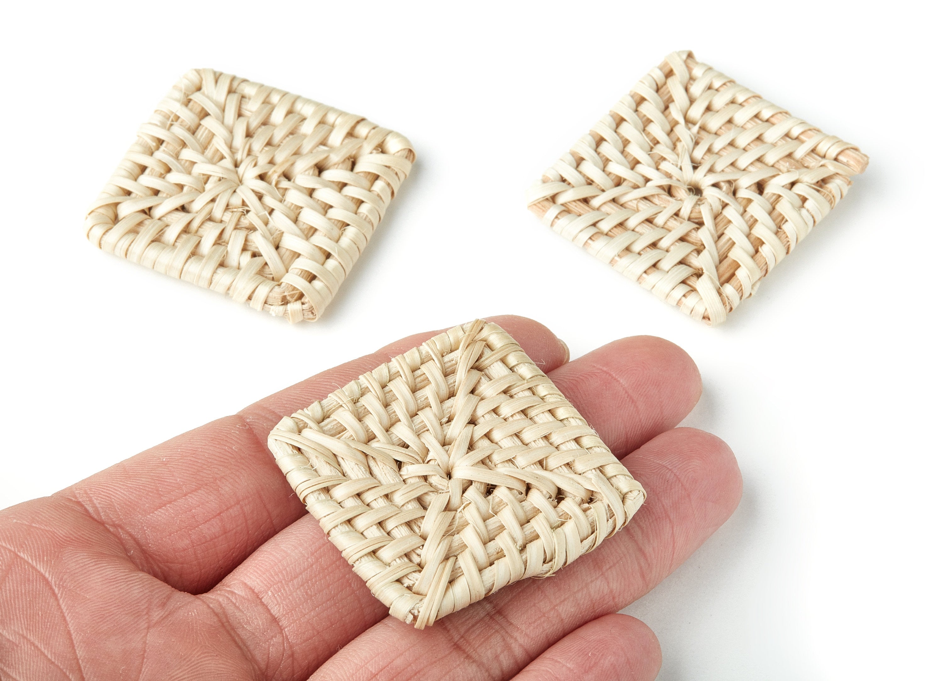 Handwoven Rattan Earrings - Square Shaped Rattan Pendant - Wooden Straw Earring - Jewelery Handmade - 41.9x41.9x5.3mm - RT1132 - DOMEDBAZAAR