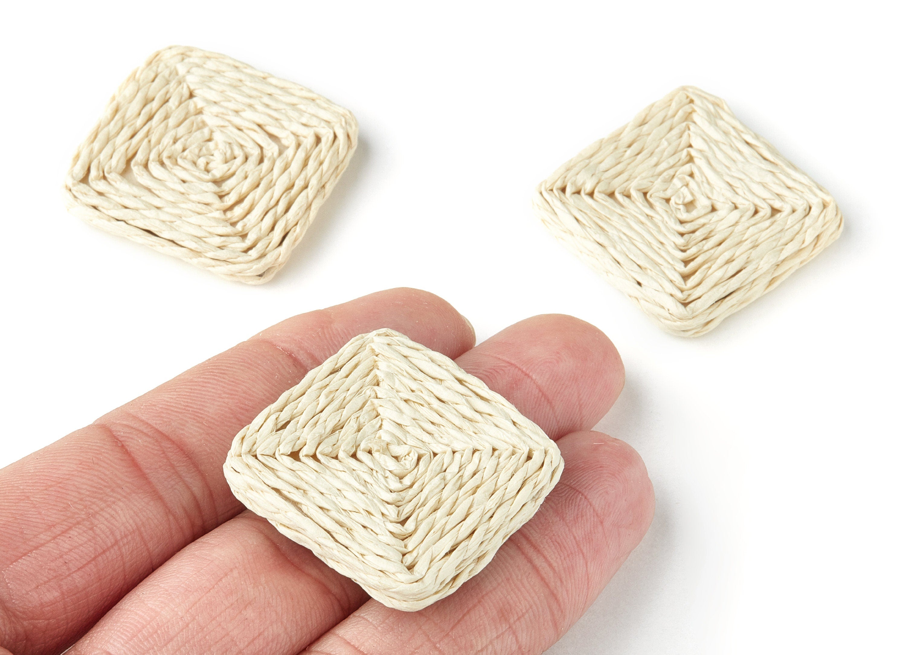 Handwoven Rattan Earrings - Square Shaped Rattan Pendant - Wooden Straw Earring - Jewelery Handmade - 29.2x29.2x4.7mm - RT1122 - DOMEDBAZAAR