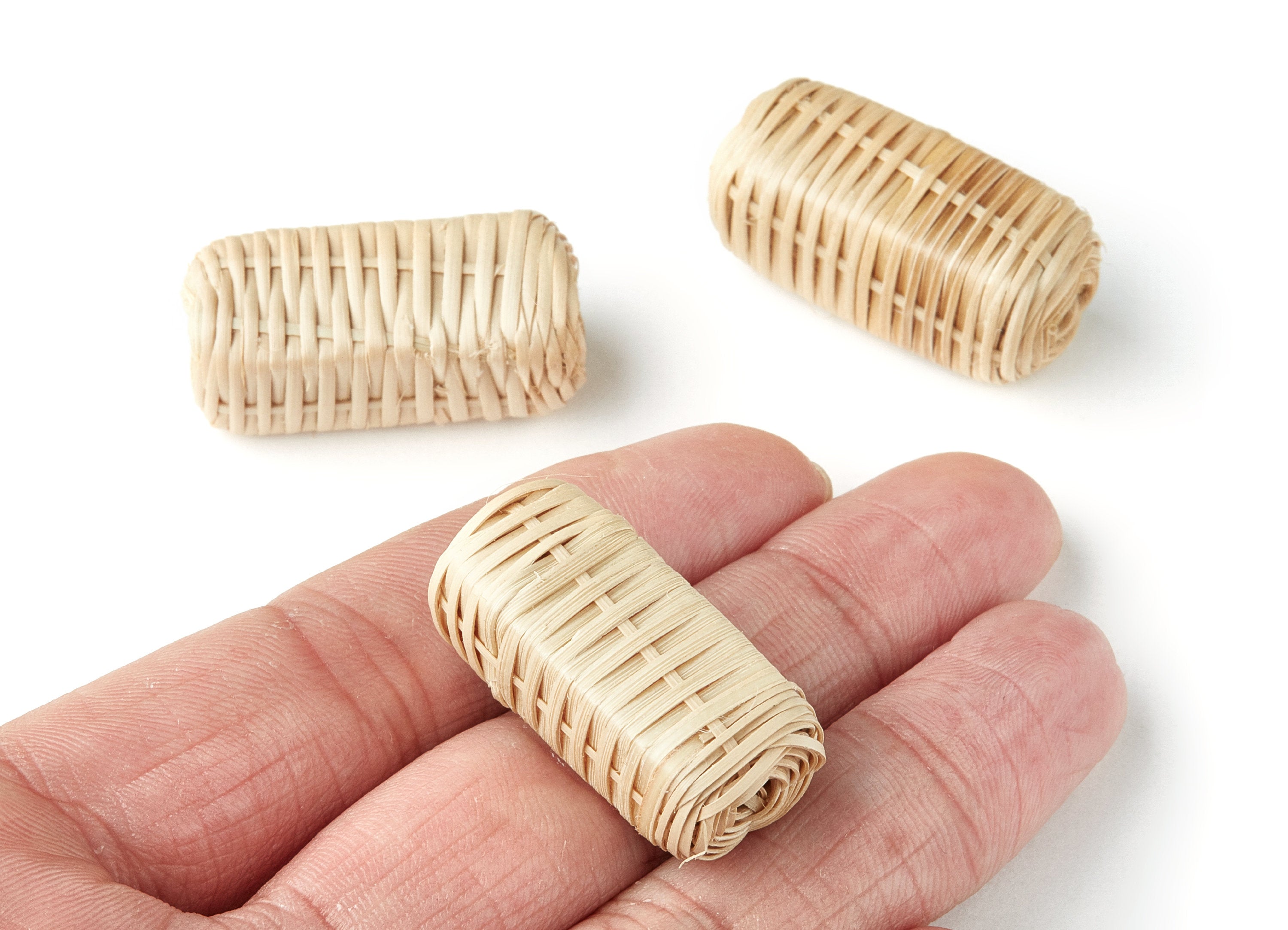 Handwoven Rattan Earrings - Rectangular Shaped Rattan Pendant - Wooden Straw Earring - Jewelery Handmade - 32.3x18.5mm - RT1144 - DOMEDBAZAAR