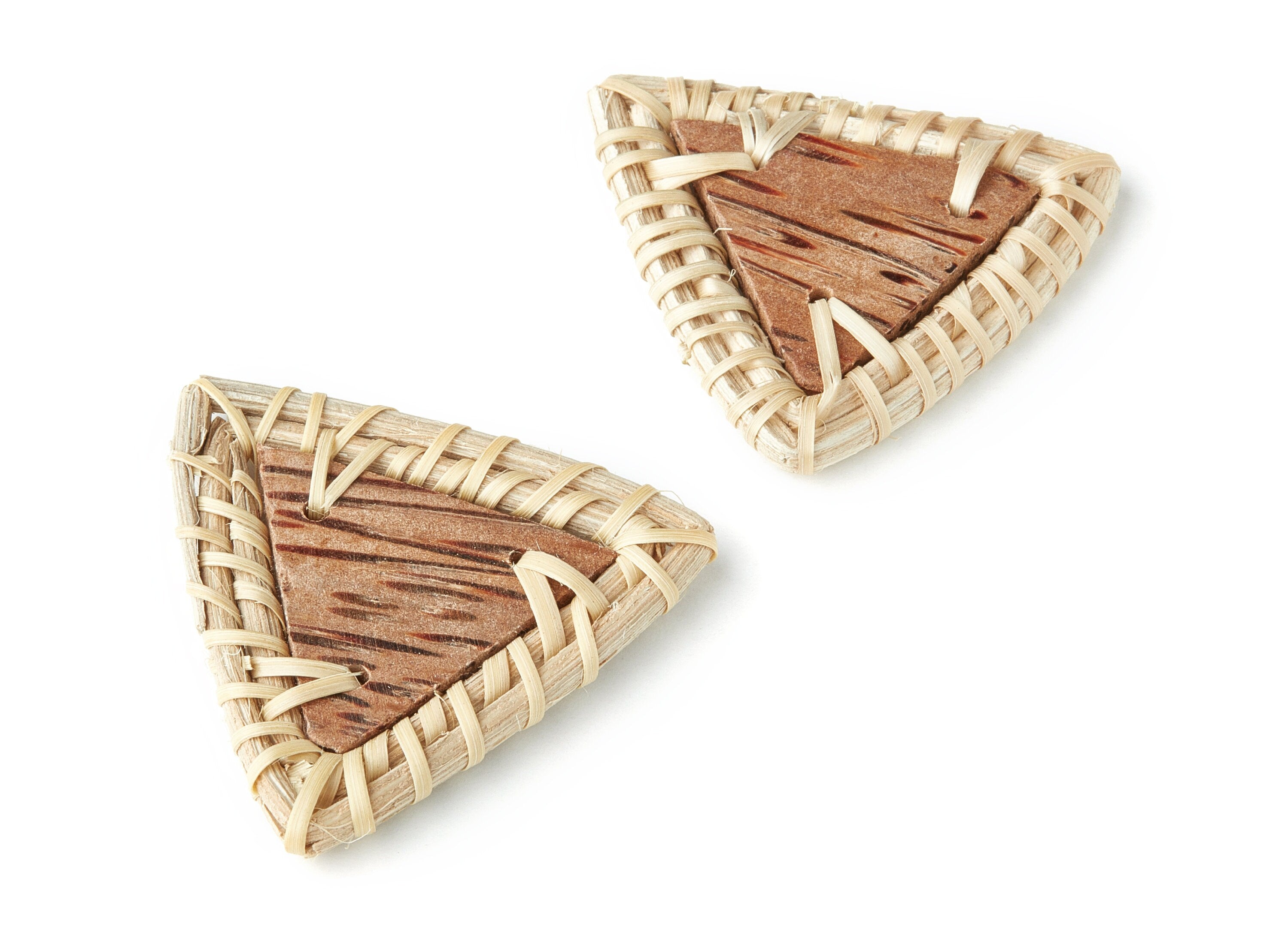 Handwoven Rattan Earrings - Triangle Shaped Rattan Pendant - Wooden Straw Earring - Jewelery Handmade - 45.5x45.5x4.6mm - RT1148 - DOMEDBAZAAR