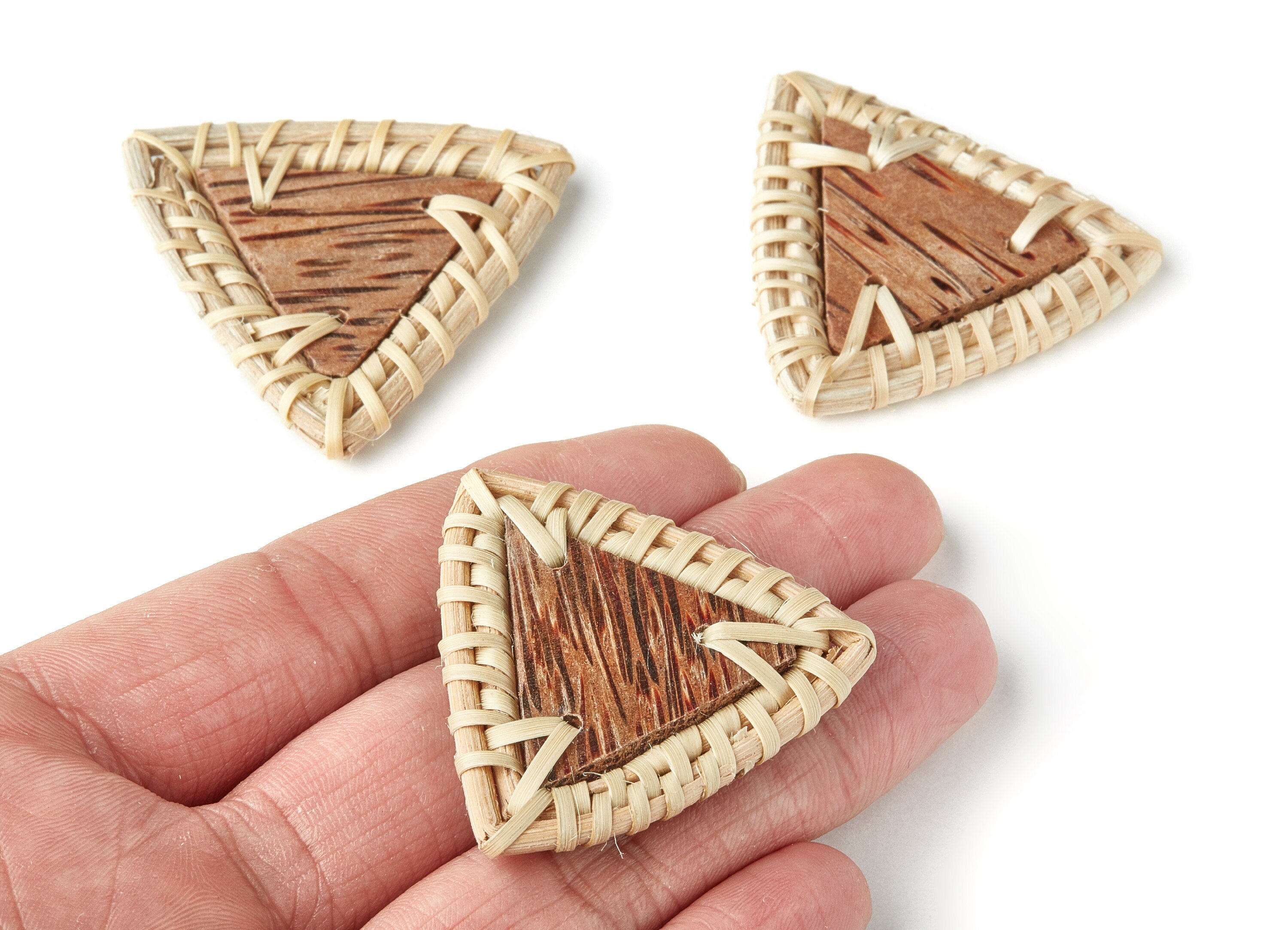 Handwoven Rattan Earrings - Triangle Shaped Rattan Pendant - Wooden Straw Earring - Jewelery Handmade - 45.5x45.5x4.6mm - RT1148 - DOMEDBAZAAR