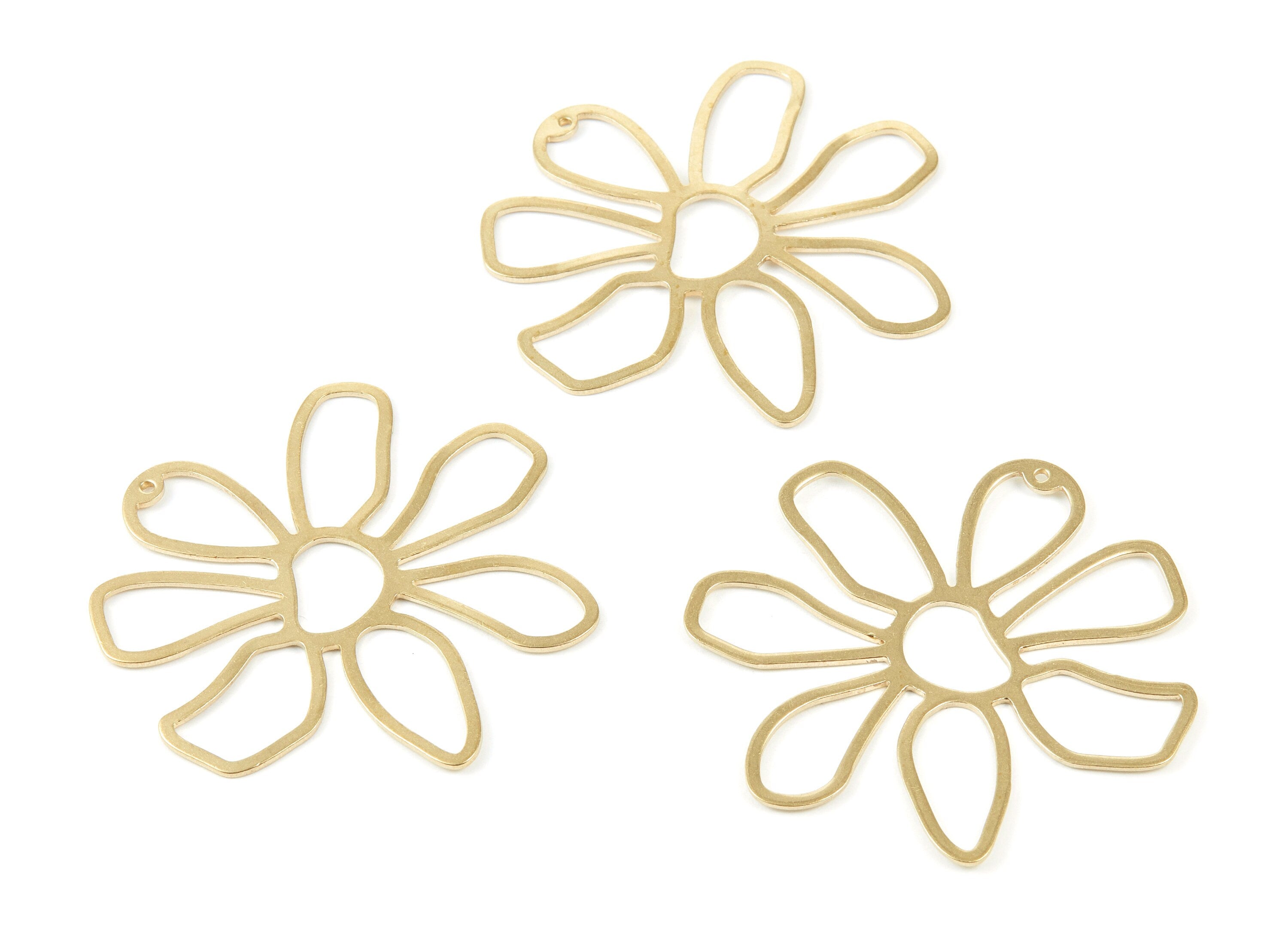 Brass Flower Charms - Flower Shaped Raw Brass Pendant - Earring Findings - Jewelry Supplies - 54.34x53.56x1mm - PP2041 - DOMEDBAZAAR