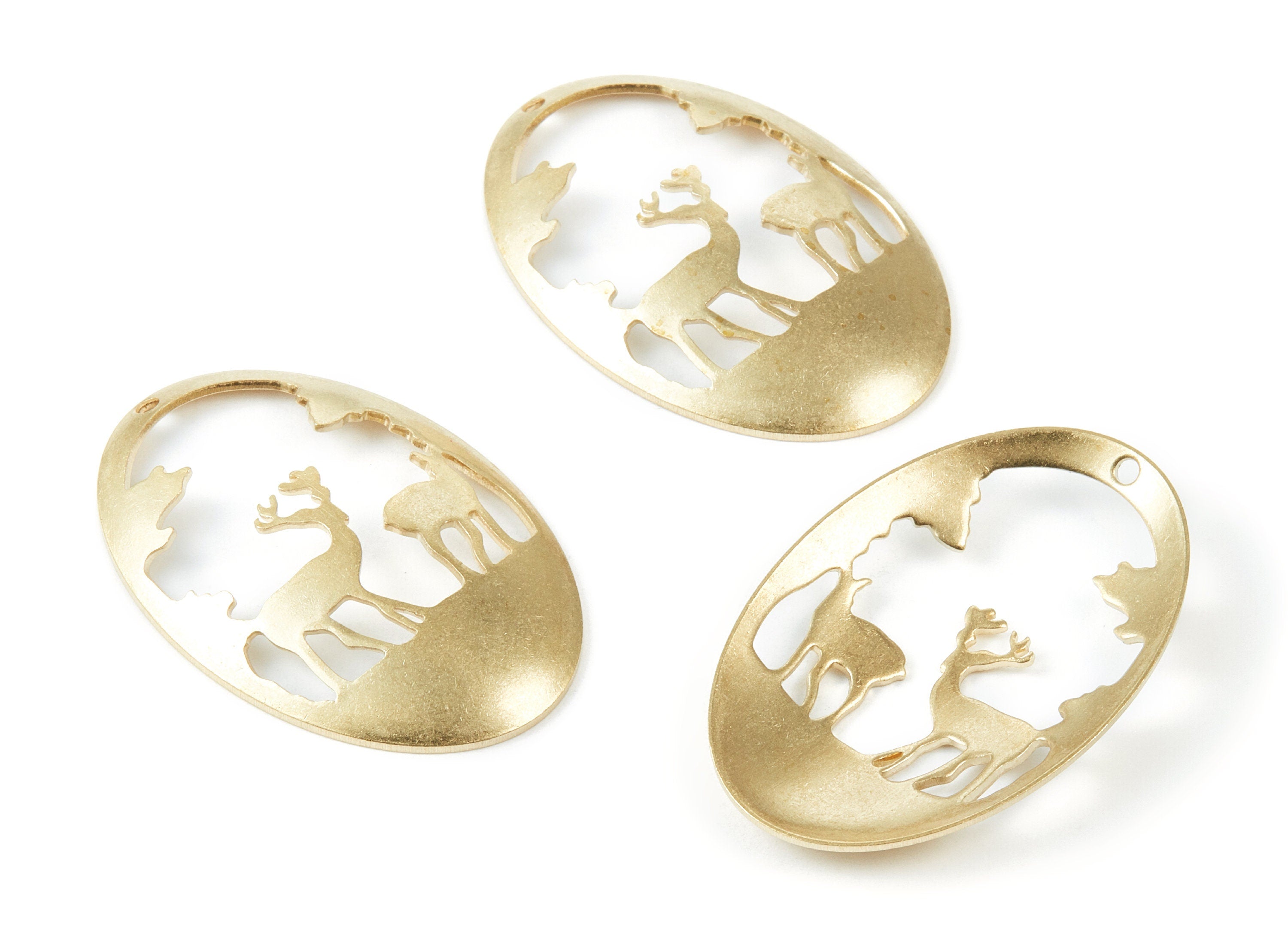 Brass Deer Charms - Oval Shaped Raw Brass Pendant - Earring Findings - Jewelry Supplies - 45x29.98x1.11mm - PP1948 - DOMEDBAZAAR