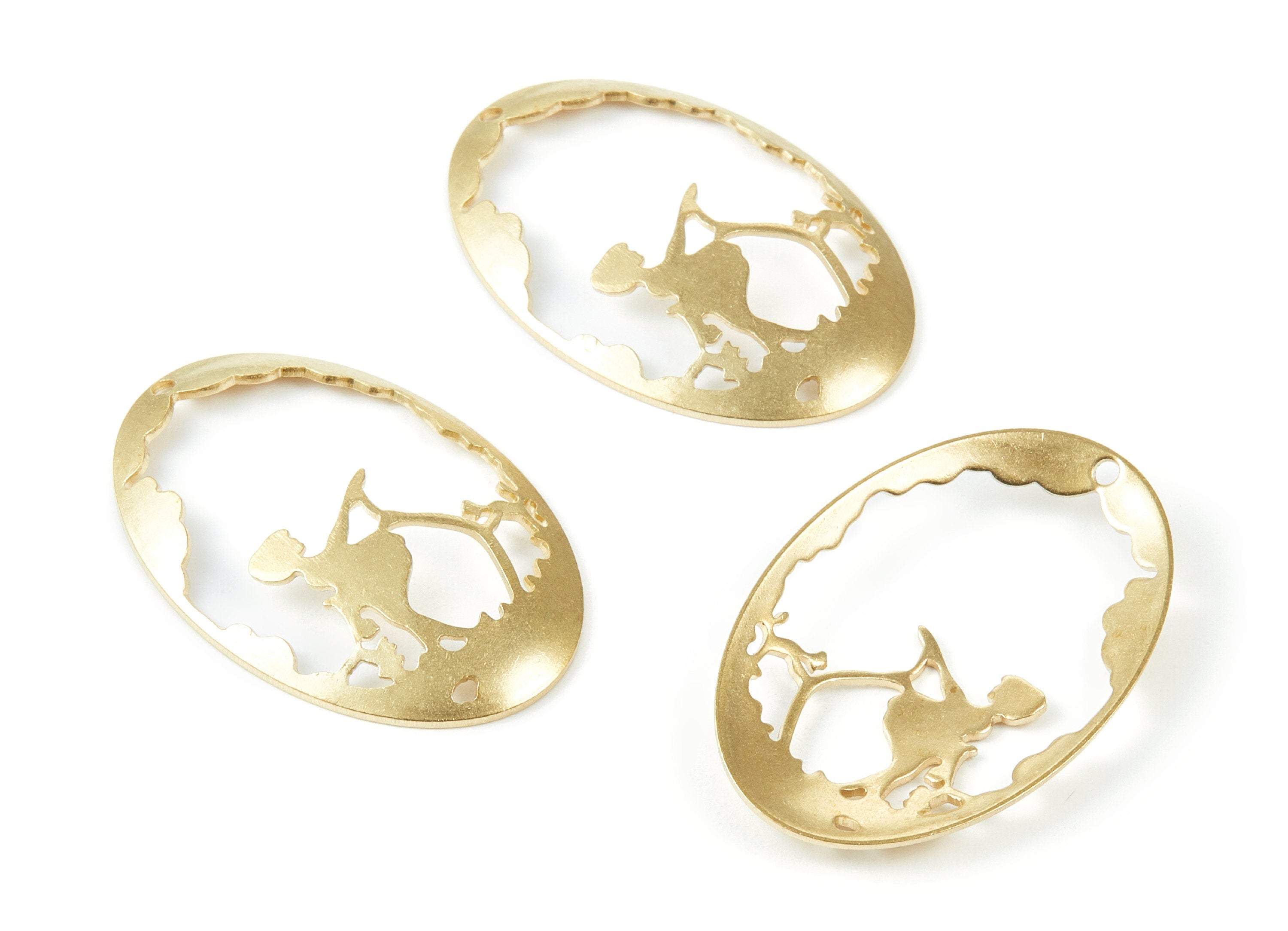 Brass Girl Charms - Oval Shaped Raw Brass Pendant - Earring Findings - Jewelry Supplies - 45x29.8x1mm - PP1949 - DOMEDBAZAAR