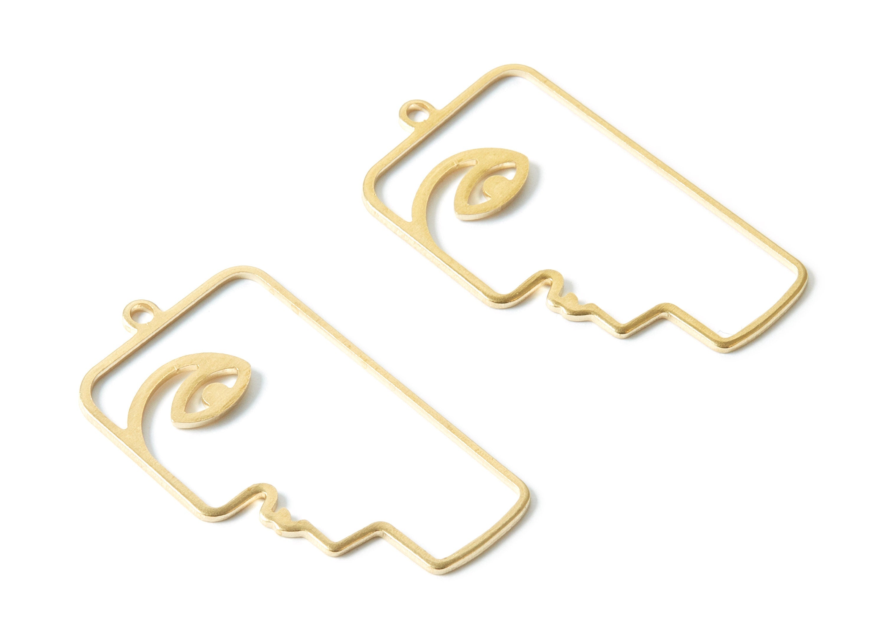 Brass Face Charms - Face Shaped Raw Brass Pendant - Earring Findings - Jewelry Supplies - 40x22.22x1mm - PP1814 - DOMEDBAZAAR