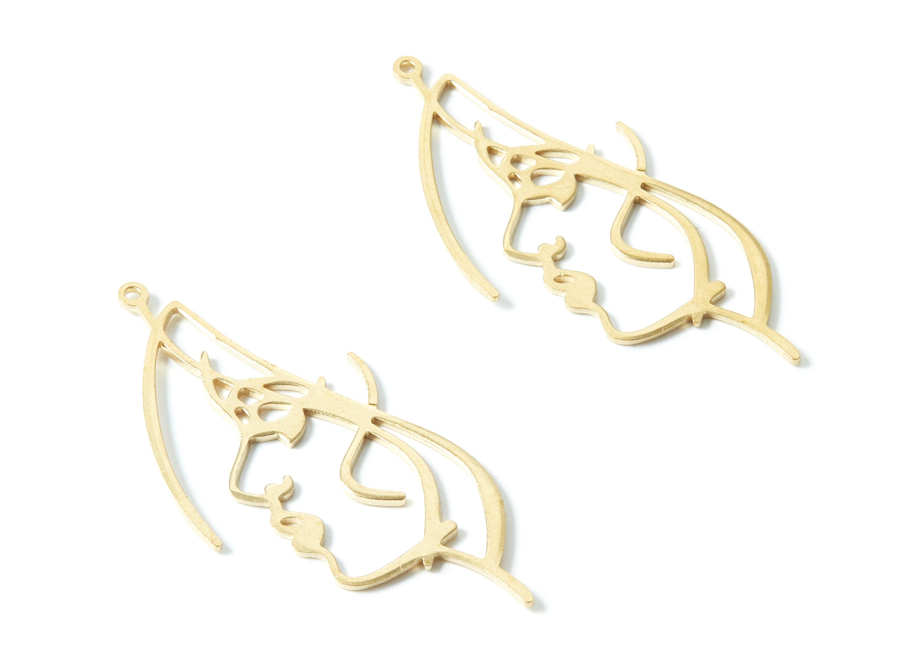 Brass Face Charms - Face Shaped Raw Brass Pendant - Earring Findings - Jewelry Supplies - 50x23.5x0.95mm - PP1956 - DOMEDBAZAAR