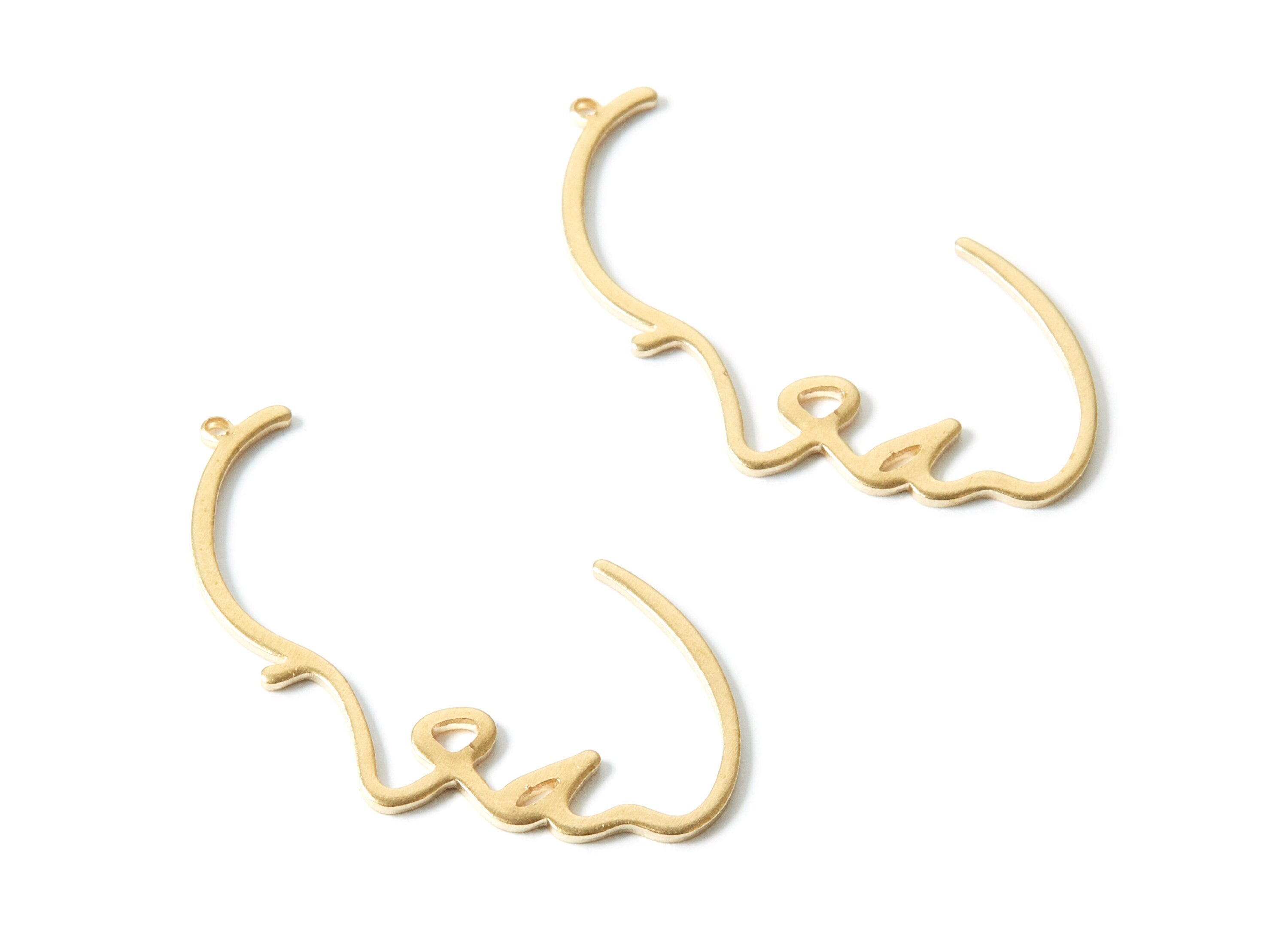 Brass Face Charms - Face Shaped Raw Brass Pendant - Earring Findings - Jewelry Supplies - 43.1x23.2x1mm - PP1913 - DOMEDBAZAAR