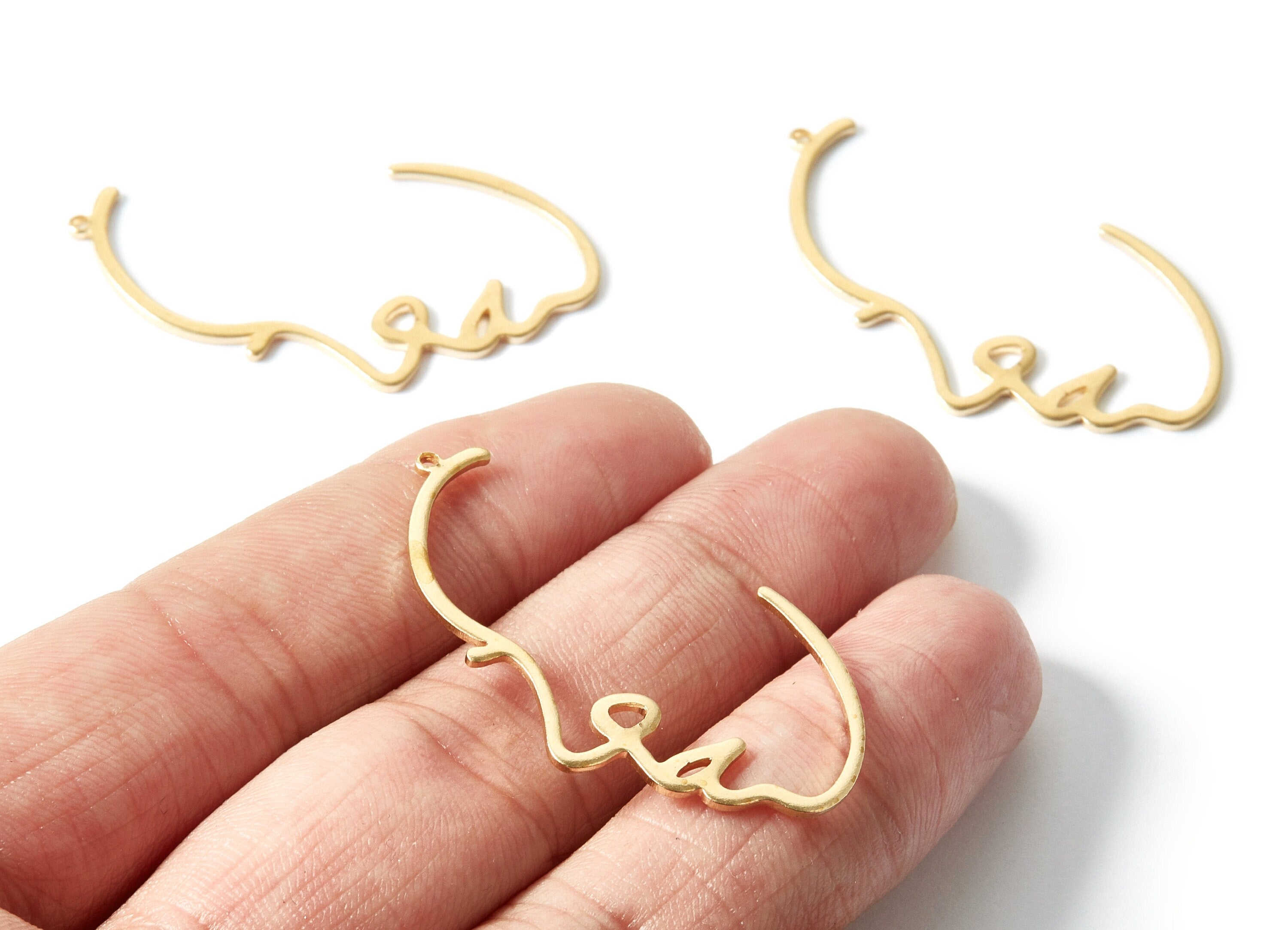 Brass Face Charms - Face Shaped Raw Brass Pendant - Earring Findings - Jewelry Supplies - 43.1x23.2x1mm - PP1913 - DOMEDBAZAAR