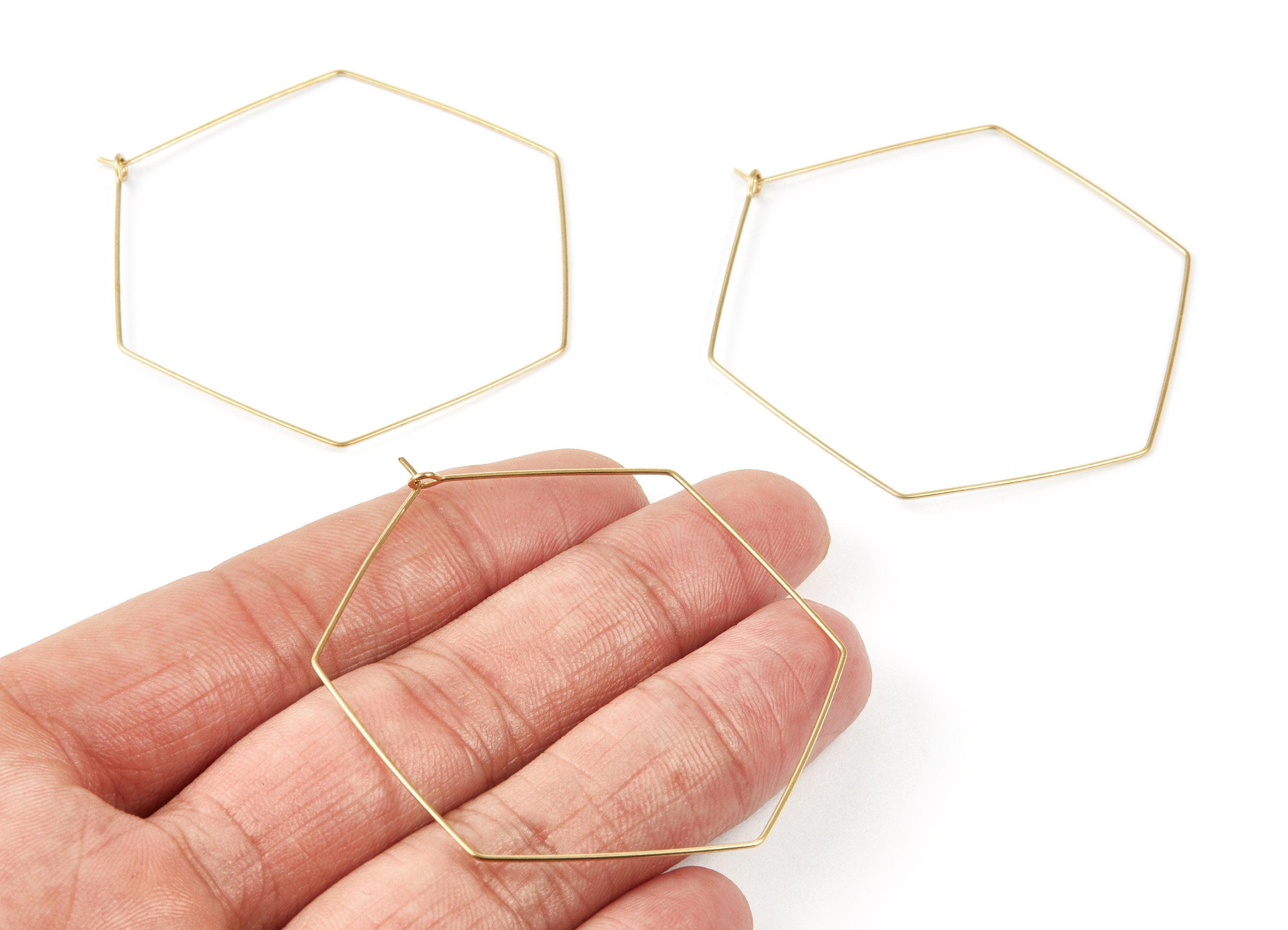 Brass Earring Hoops - Raw Brass Hexagon Shaped Ear Wire - Geometric Earring Findings - Jewelry Supplies - 50x50x0,7mm - PP1508 - DOMEDBAZAAR