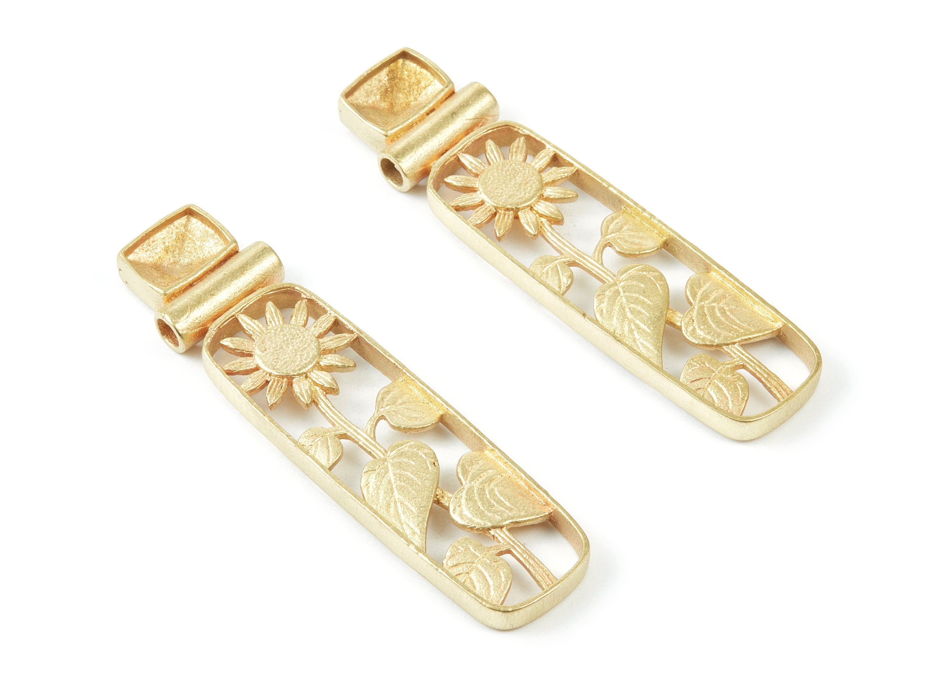 Brass Sun Flower Charms - Sun Flower Raw Brass Pendant - Jewelry Supplies - 69.66x17.38x5.75mm - PP1522 - DOMEDBAZAAR