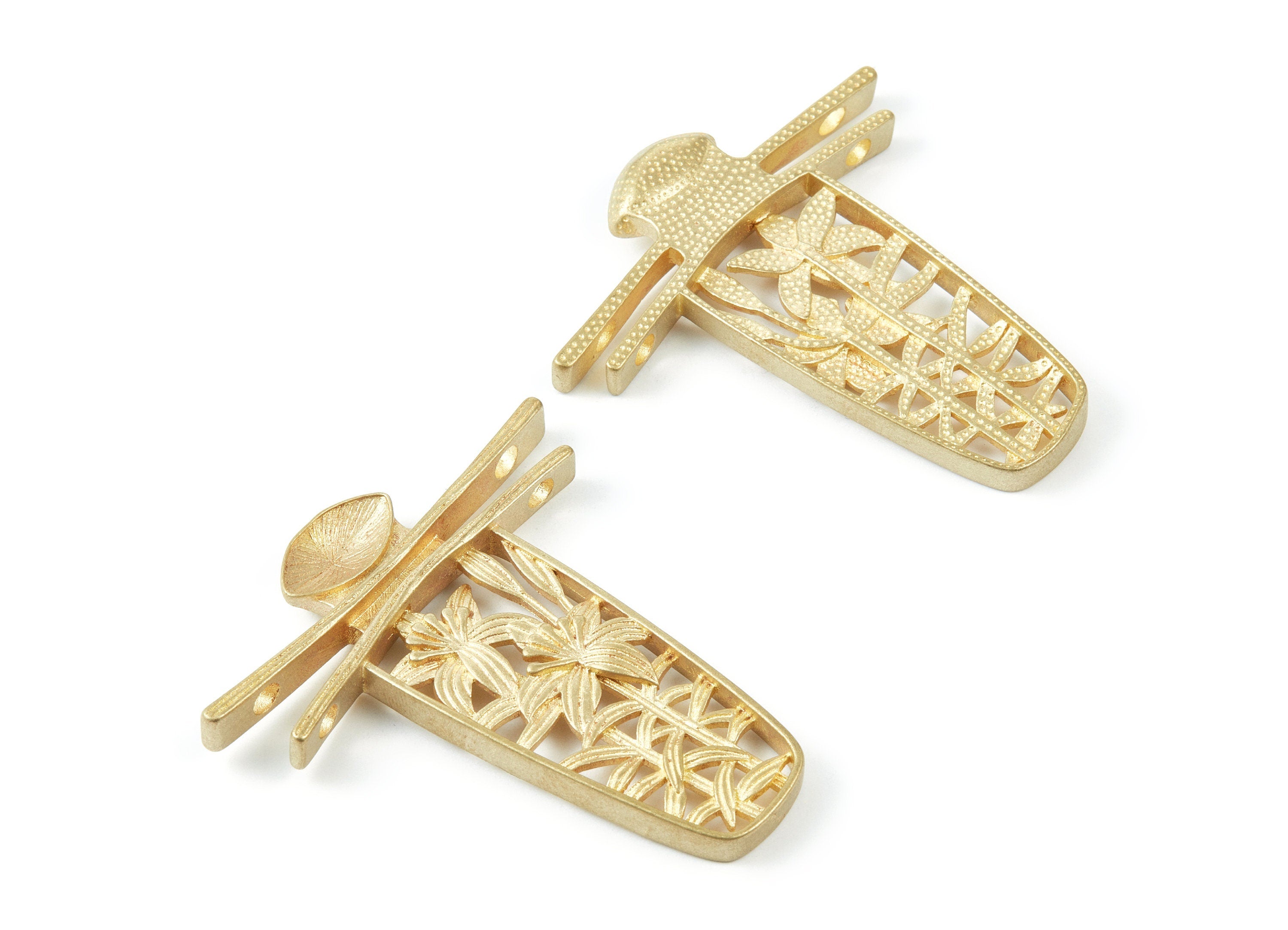 Brass Flower Charms - Vase Shape Raw Brass Pendant With 4 Holes - Jewelry Supplies - 64.5x58.5x5.67mm - PP1524 - DOMEDBAZAAR