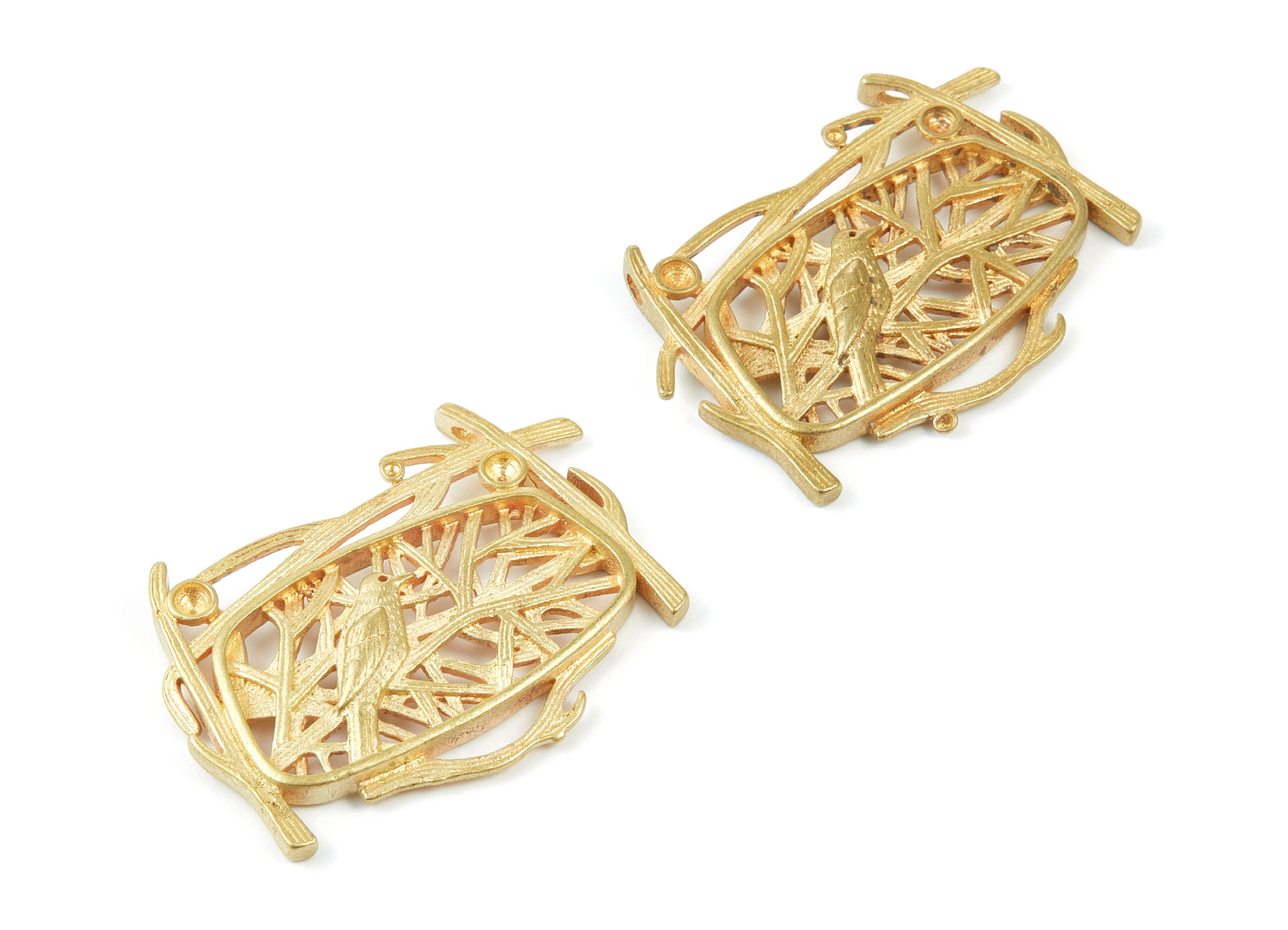 Brass Bird Charms - Birds And Branches Raw Brass Pendant - Jewelry Supplies - 45.95x32.97x3.89mm - PP1531 - DOMEDBAZAAR