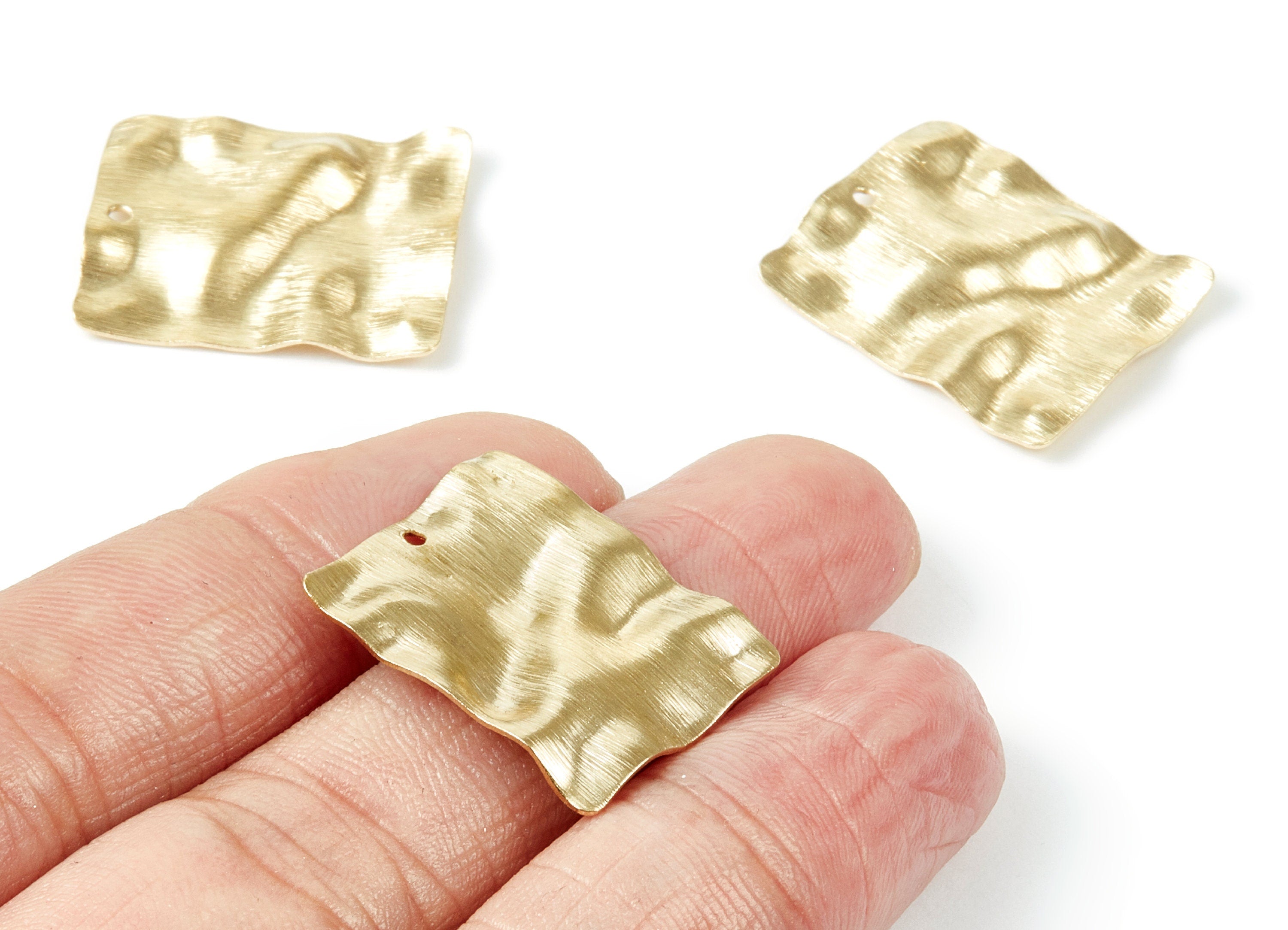 Brass Wavy Rectangle Charms - Wavy Rectangle Shaped Raw Brass Pendant - Earring Findings - Jewelry Supplies - 24.15x18.9x1.9mm - PP1980 - DOMEDBAZAAR