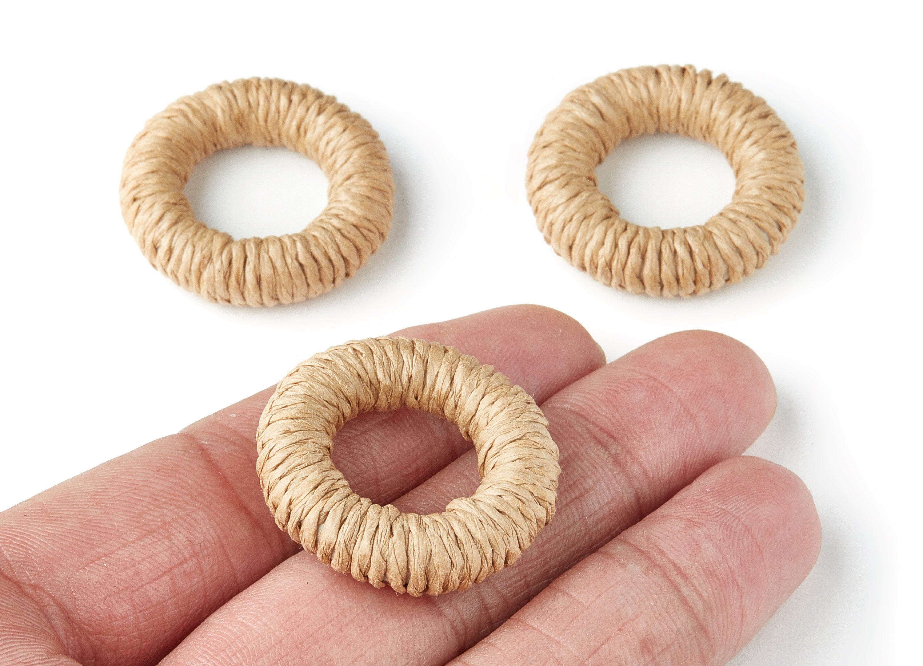 Handwoven Hemp Rope Earrings - Round Shaped Rope Pendants - Hemp Rope Charms - Jewellery Handmade - 31x31x7.77mm - RT1080 - DOMEDBAZAAR