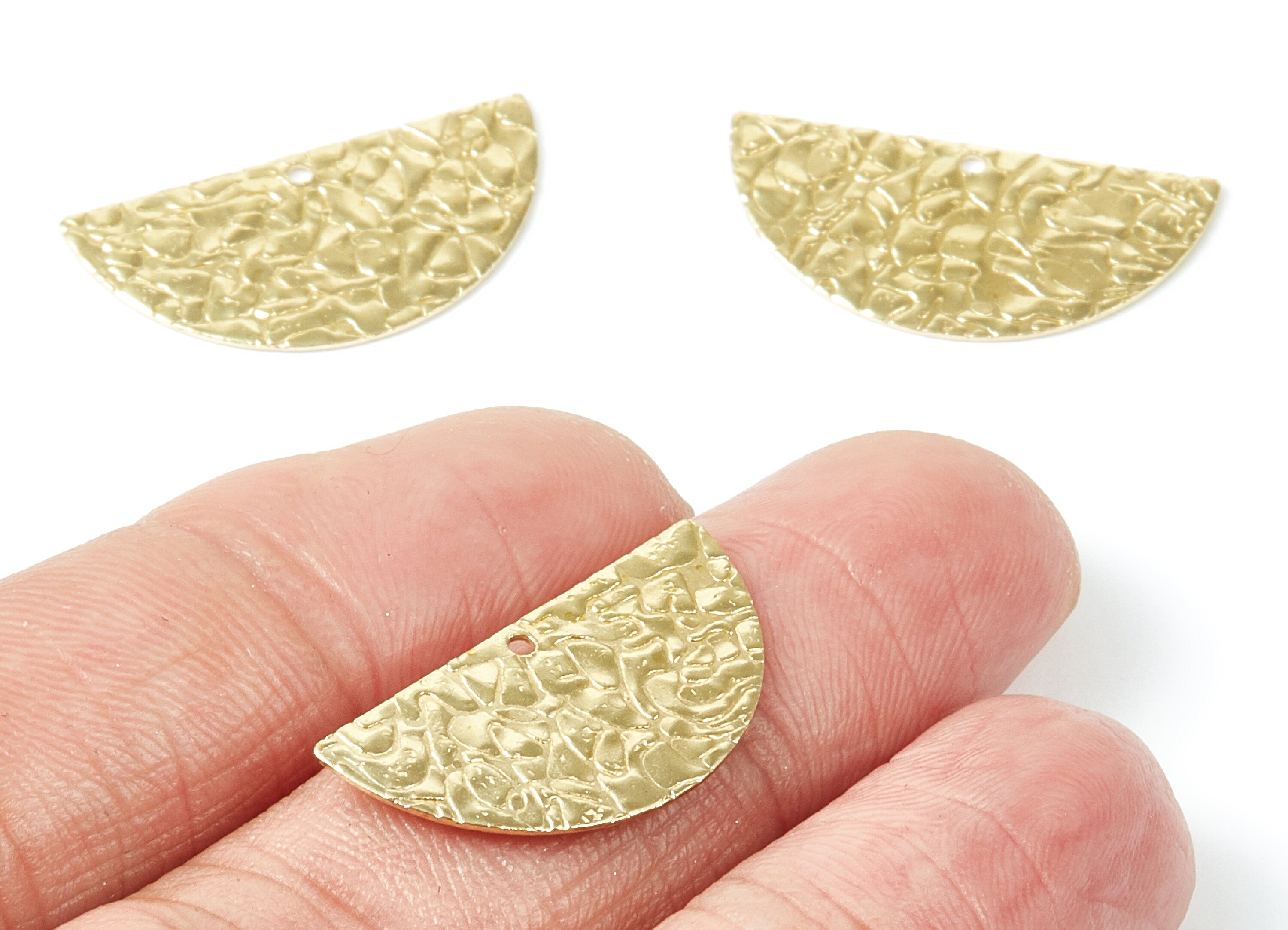 Brass Half moon Charms - Fish Scale Textured Semi Circle Raw Brass Pendant - Earring Findings - Jewelry Supplies - 25x12.5x0.66mm - PP2082 - DOMEDBAZAAR