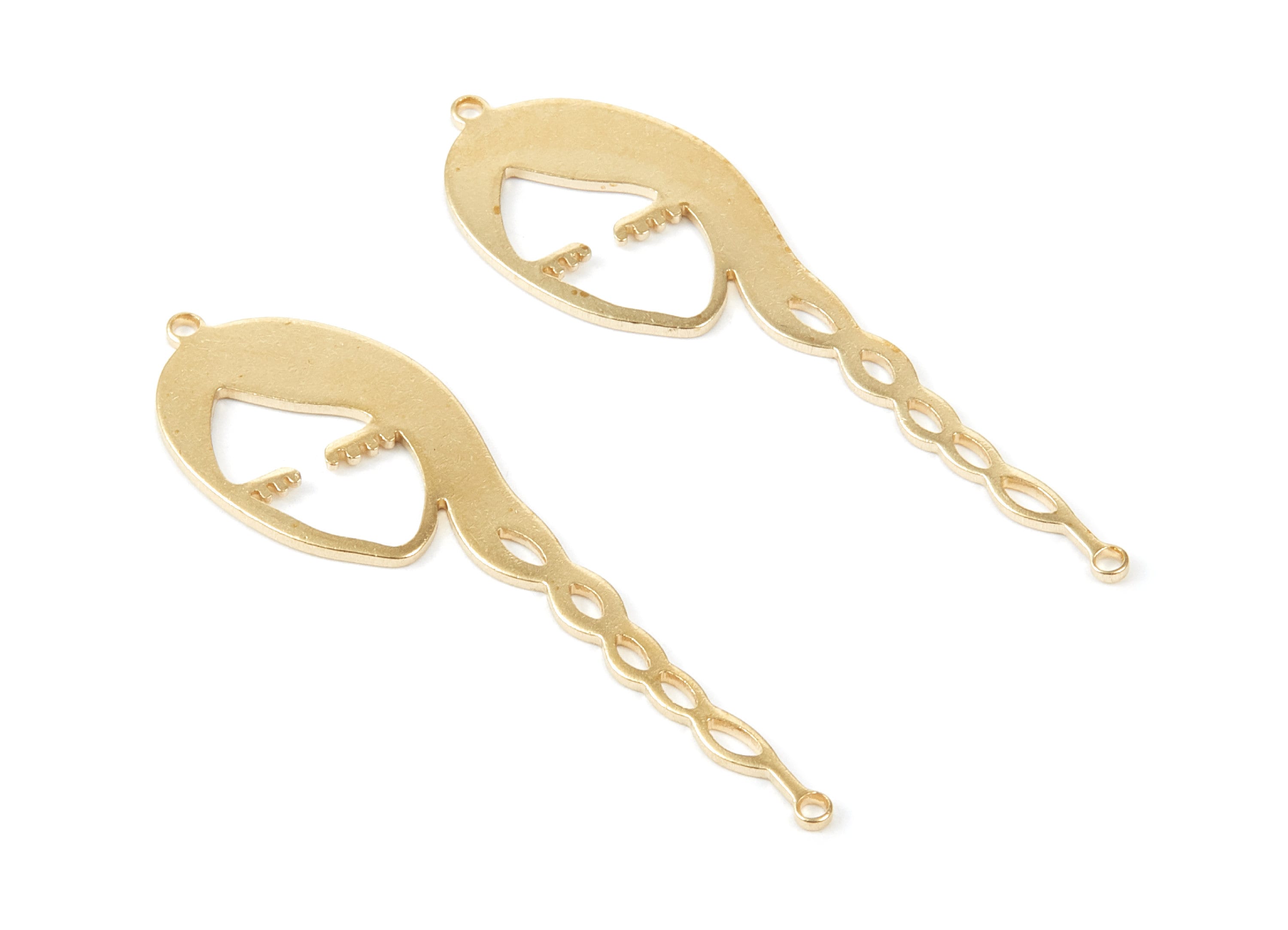 Brass Face Charms - Face Shape Raw Brass Pedants - Earring Findings - Jewelry Supplies - 83x15.24x1mm - PP2097 - DOMEDBAZAAR