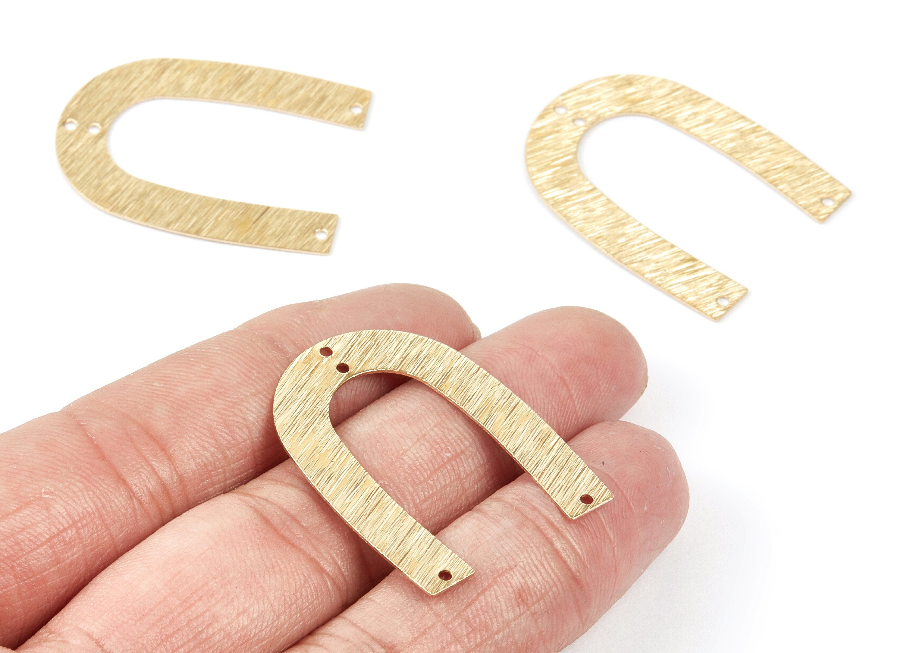 Brass Geometric Connector- Textured U Shaped Raw Brass Connector with 4 Hole - Jewelry Supplies - 35x26.8x0.57mm - PP1892 - DOMEDBAZAAR