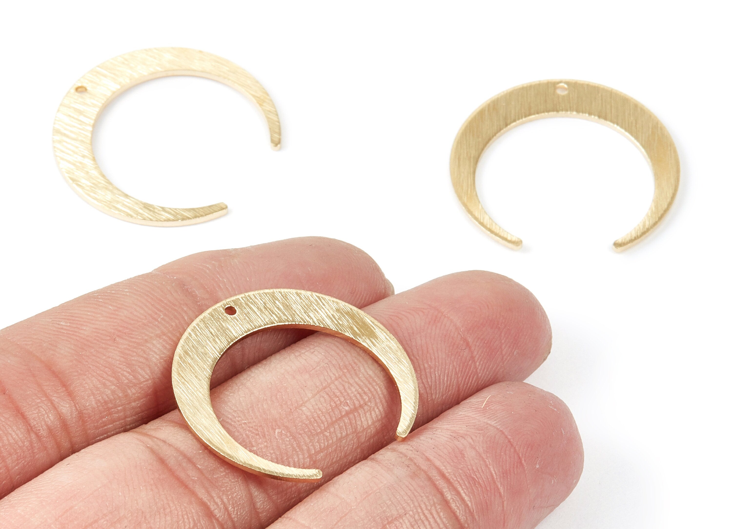 Brass Textured Moon Charms - Textured Moon Shaped Raw Brass Pedants - Earring Findings - Jewellery Supplies - 27.15x25.82x1mm - PP1883 - DOMEDBAZAAR