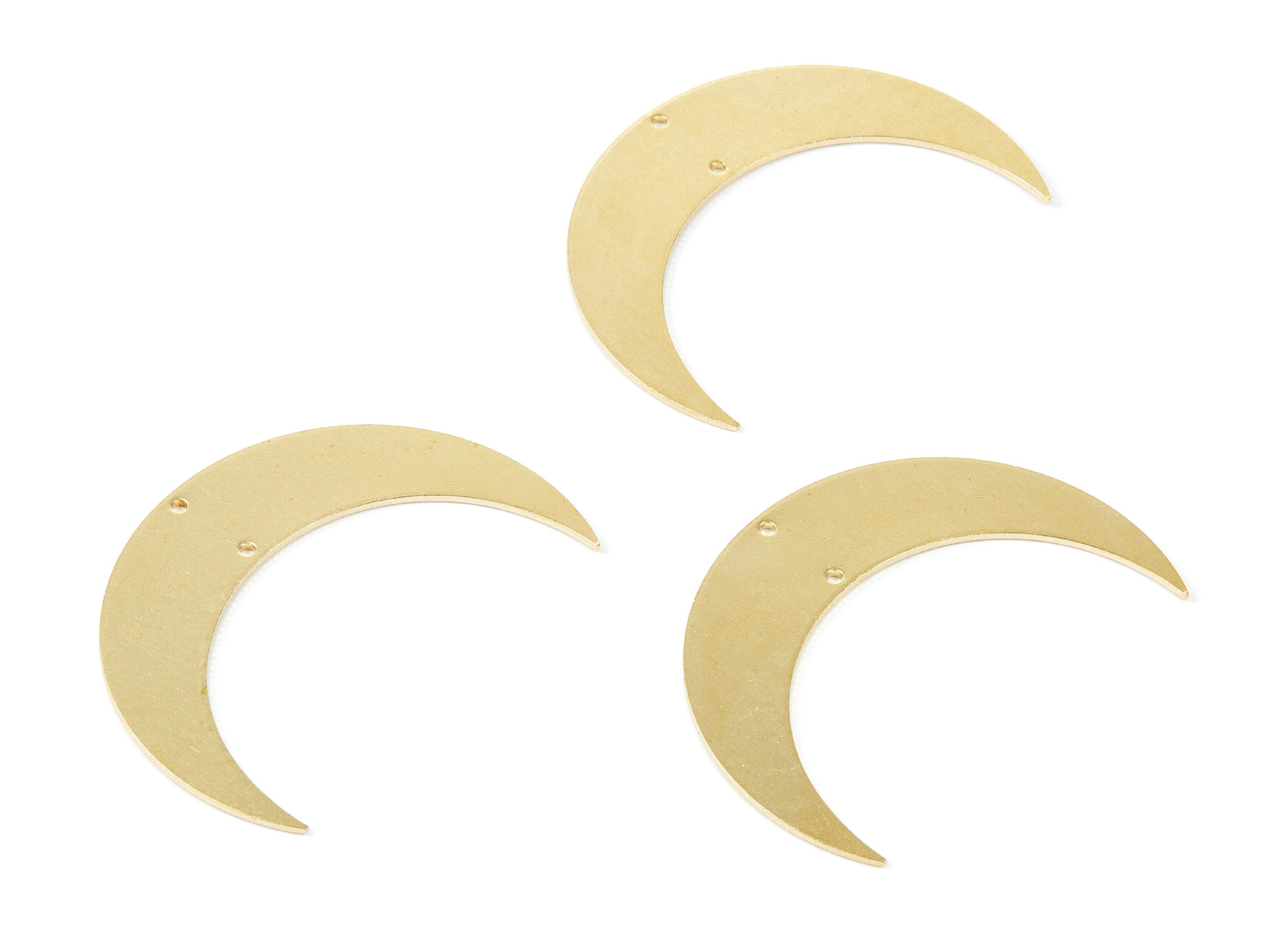 Brass Moon Charms - Moon Shaped Raw Brass Connector with 2 Holes Pendant - Jewelry Supplies - 46,12x34x0,98mm - PP2055 - DOMEDBAZAAR