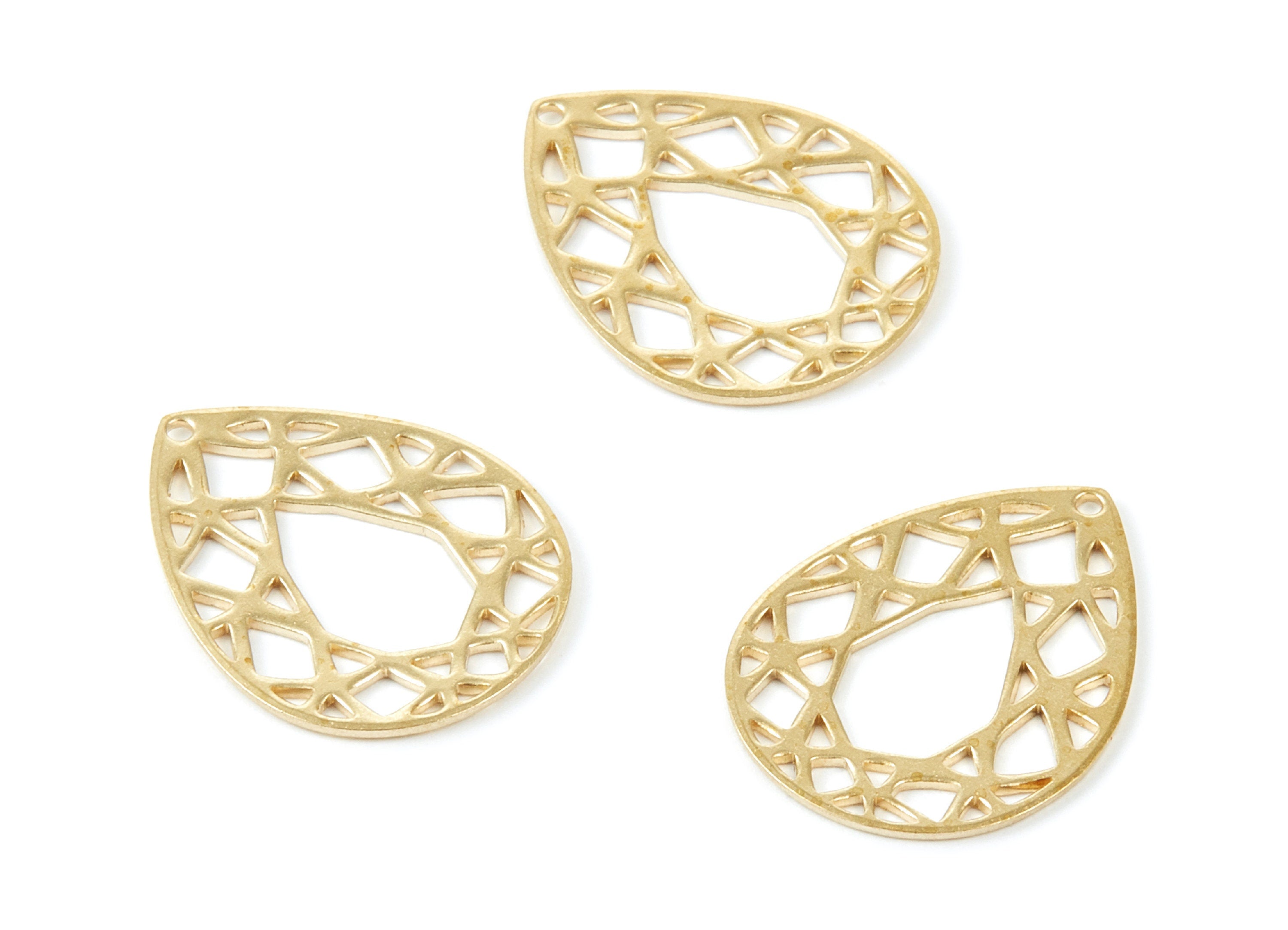 Brass Drop Charms - Hollow Drop Shaped Raw Brass Pedants - Earring Findings - Jewelry Supplies - 24,47x19,4x0,8mm - PP2090 - DOMEDBAZAAR