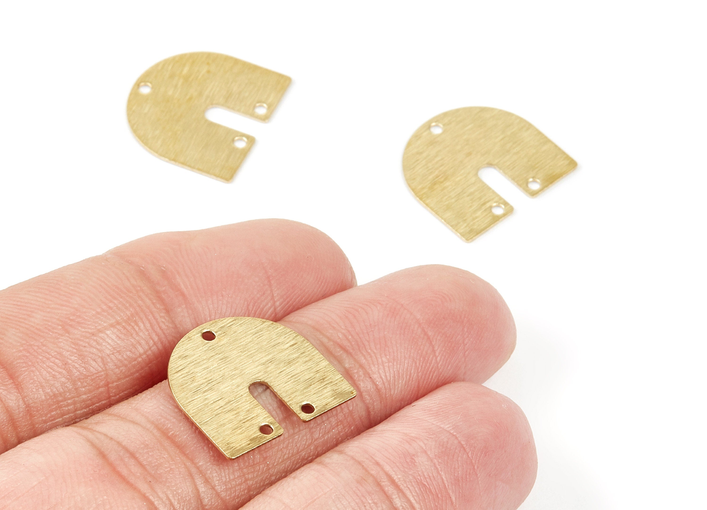 Brass Textured U Charms - Textured U Shaped Raw Brass Connector With 3 Holes - Jewelry Supplies - 17x16x0,48mm - PP1901 - DOMEDBAZAAR