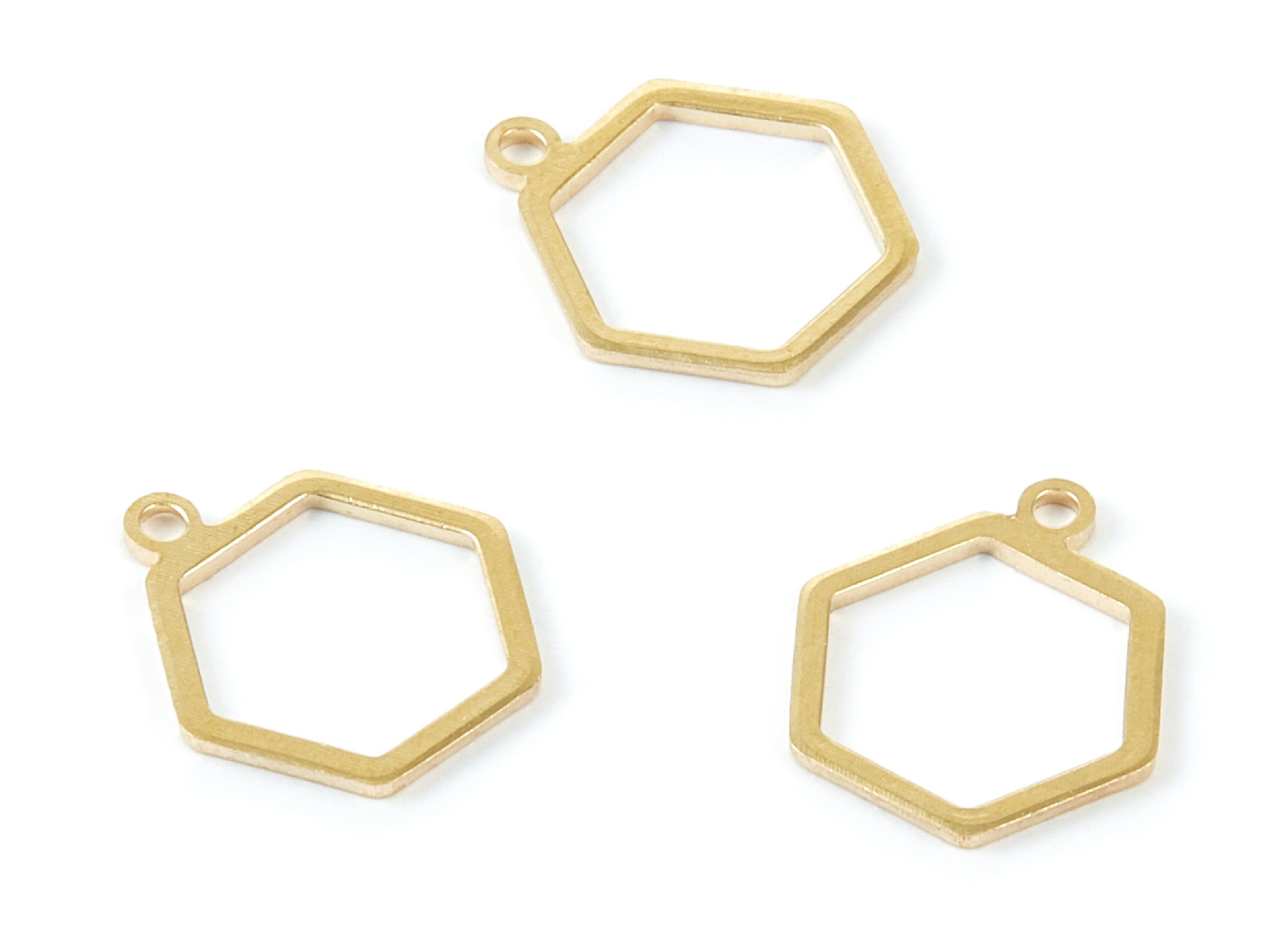 Brass Hexagon Charms - Hexagon Shaped Raw Brass pendant - Earring Findings - Jewelry Supplies - 14,67x12 x0,9mm - PP1920 - DOMEDBAZAAR